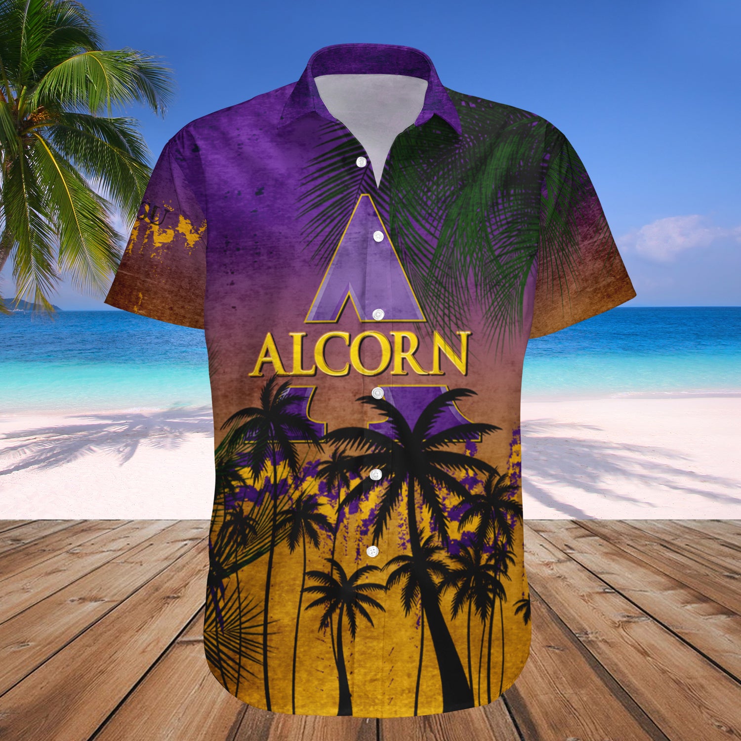 Alcorn State Braves Hawaiian Shirt Set Coconut Tree Tropical Grunge 1