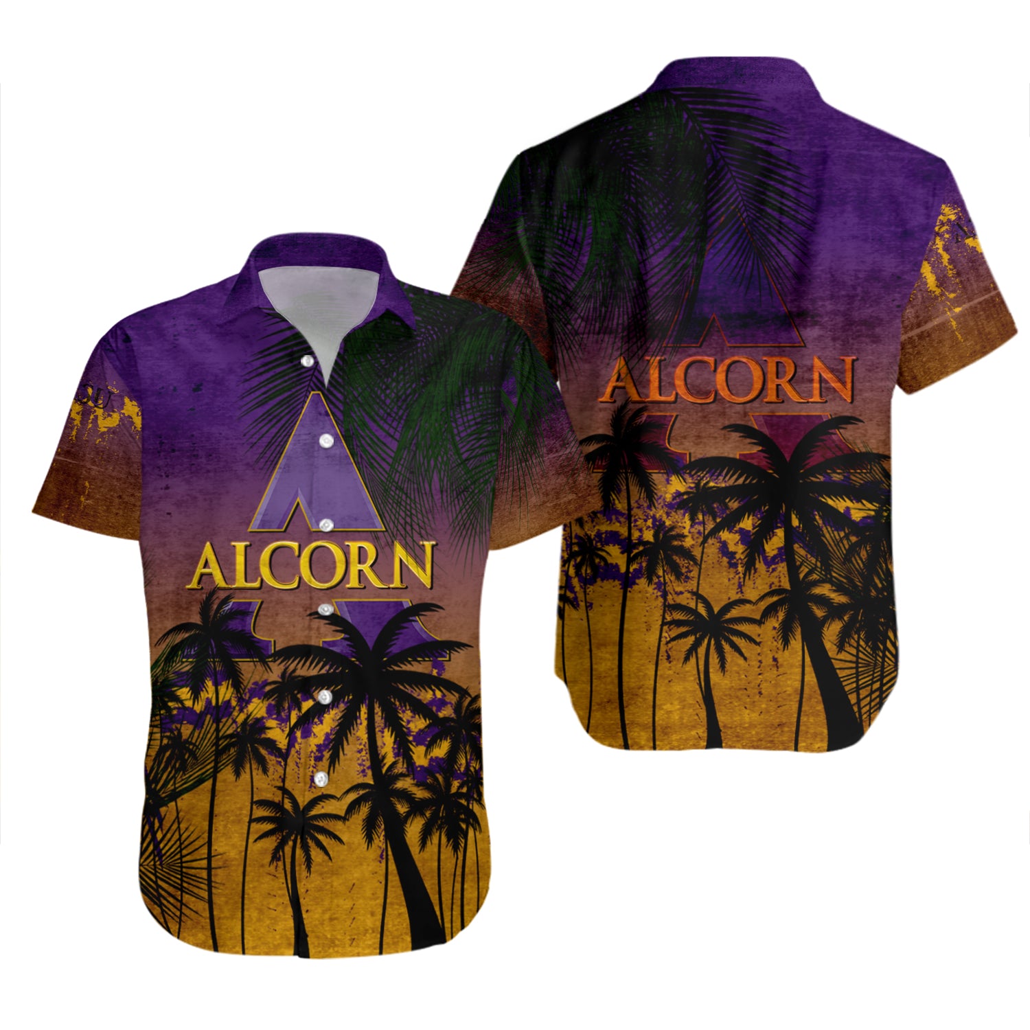Alcorn State Braves Hawaiian Shirt Set Coconut Tree Tropical Grunge 2