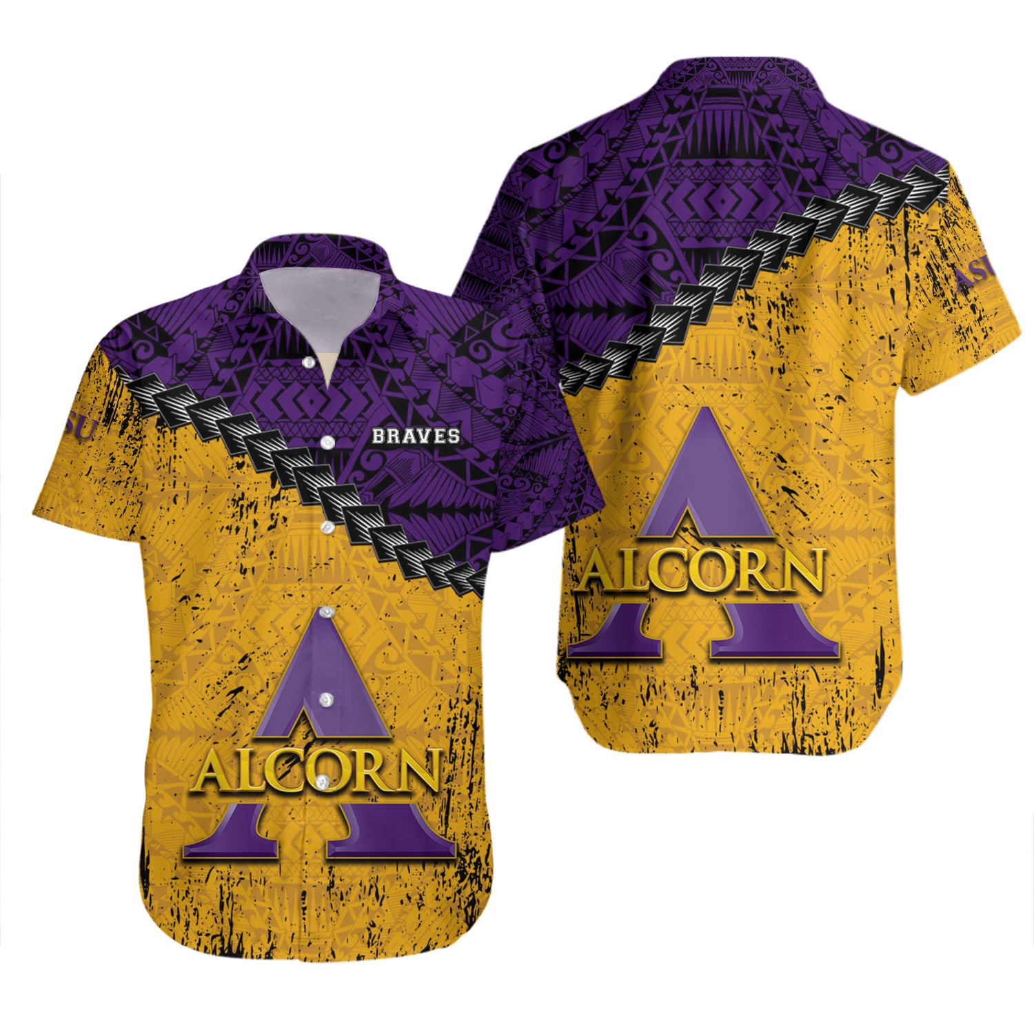 Alcorn State Braves Hawaiian Shirt Set Grunge Polynesian Tattoo 2
