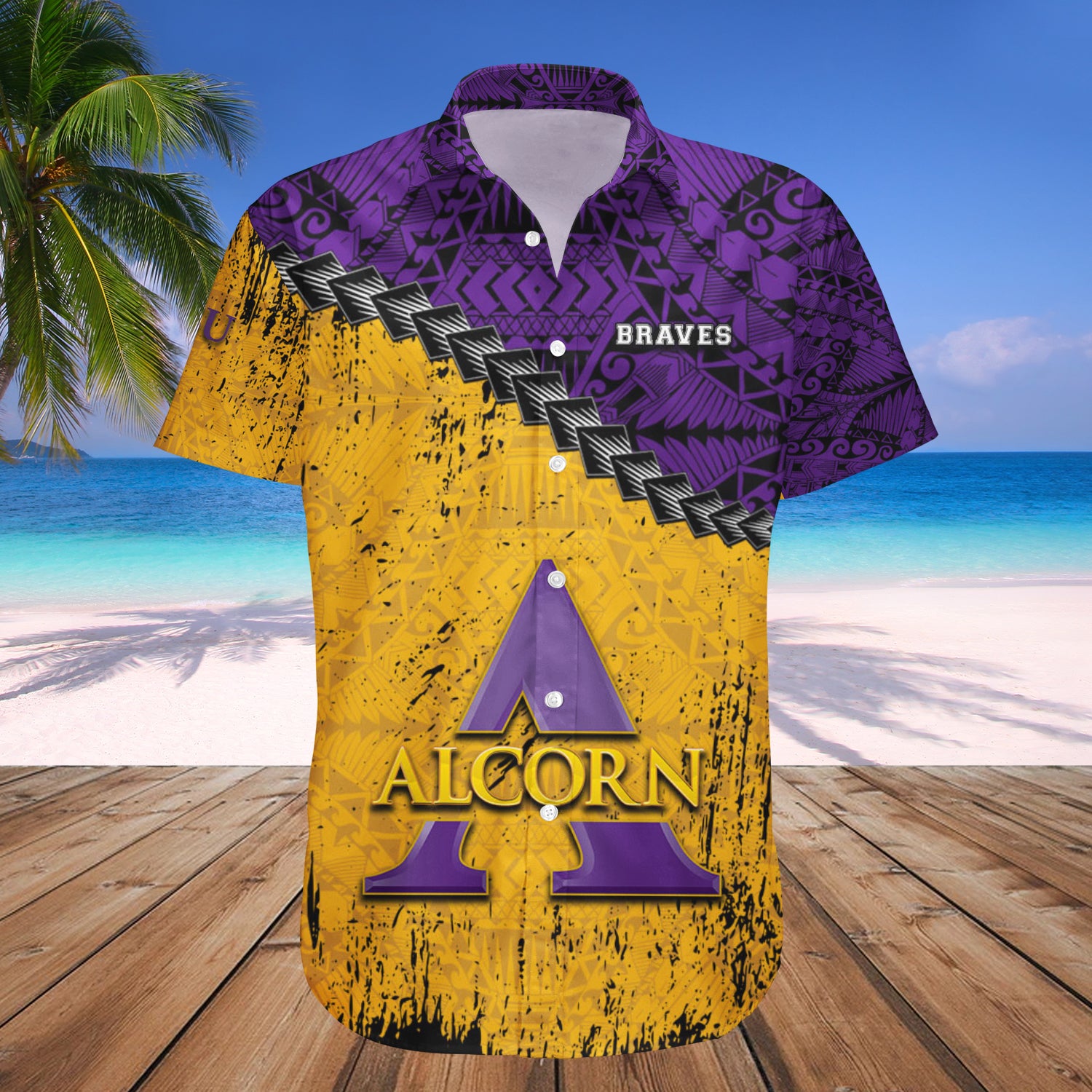 Alcorn State Braves Hawaiian Shirt Set Grunge Polynesian Tattoo 1