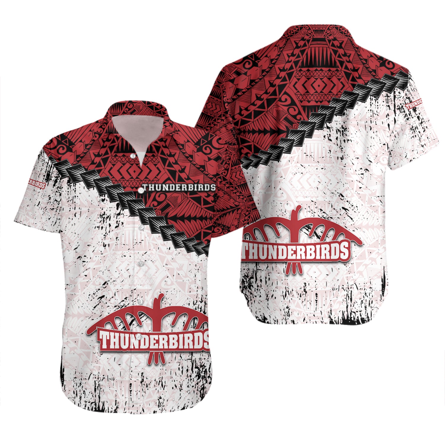 Algoma Thunderbirds Hawaiian Shirt Set Grunge Polynesian Tattoo - CA CIS 2
