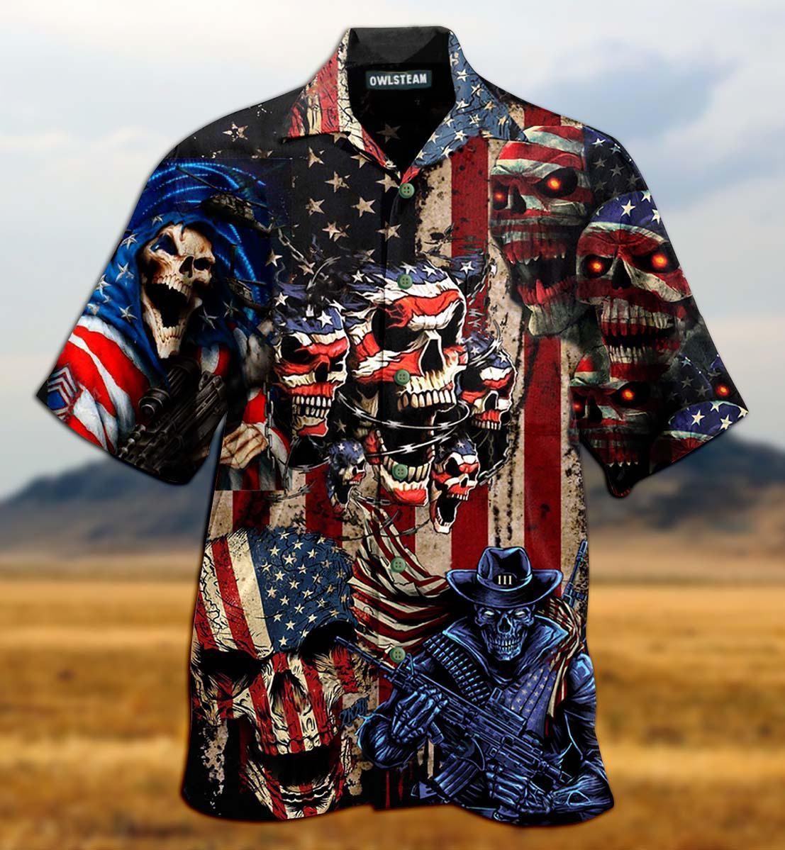 America Skull Pride Attack Edition Hawaiian Shirt - Meteew