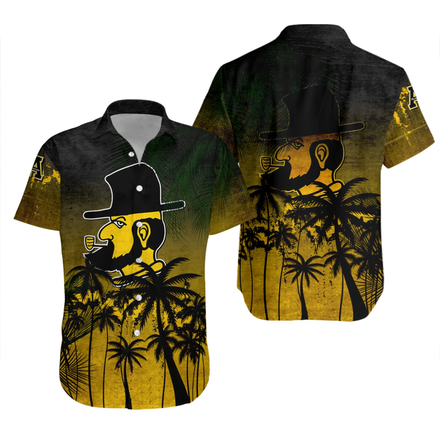 Appalachian State Mountaineers Hawaiian Shirt Set Coconut Tree Tropical Grunge 2