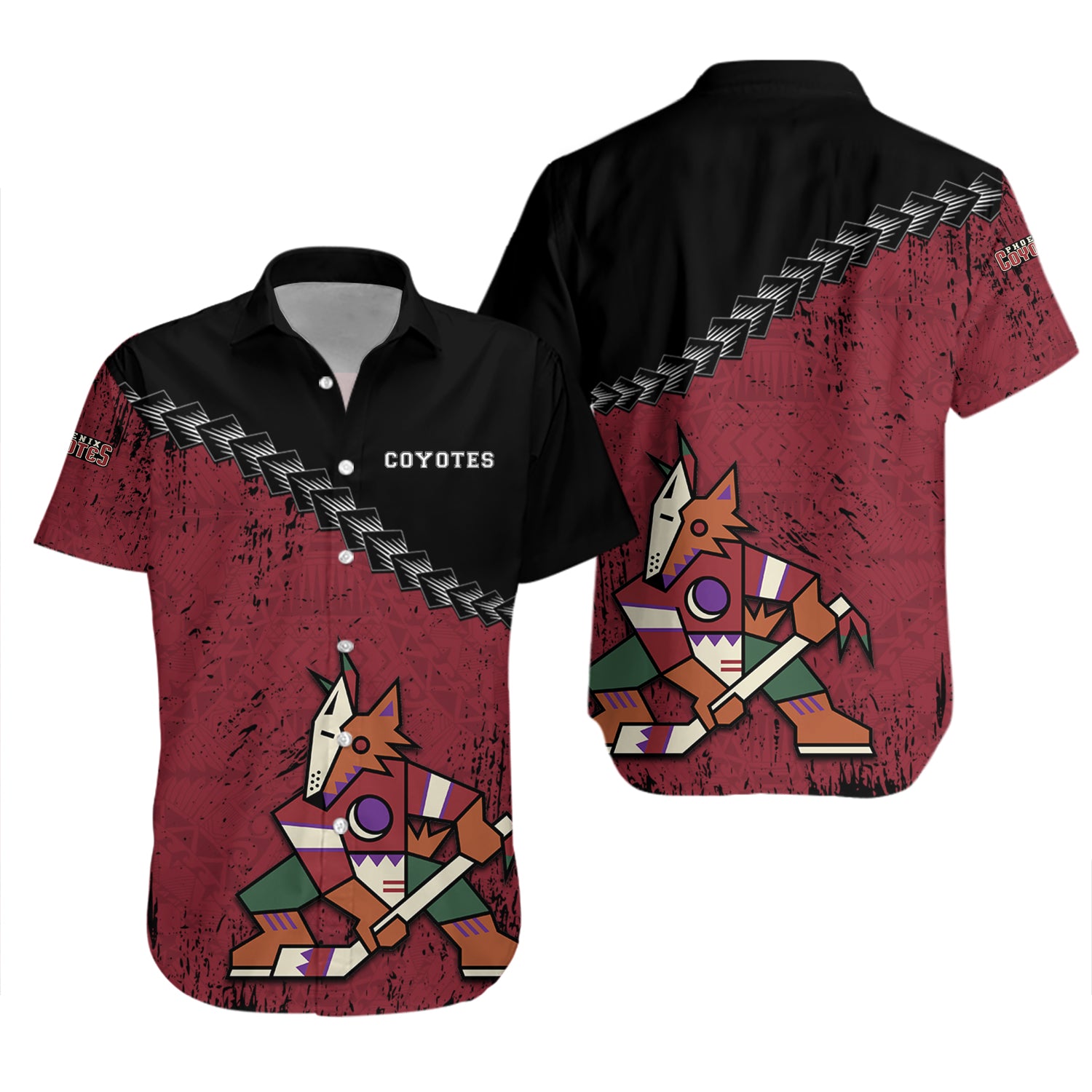 Arizona Coyotes Hawaiian Shirt Set Grunge Polynesian Tattoo - NHL 2