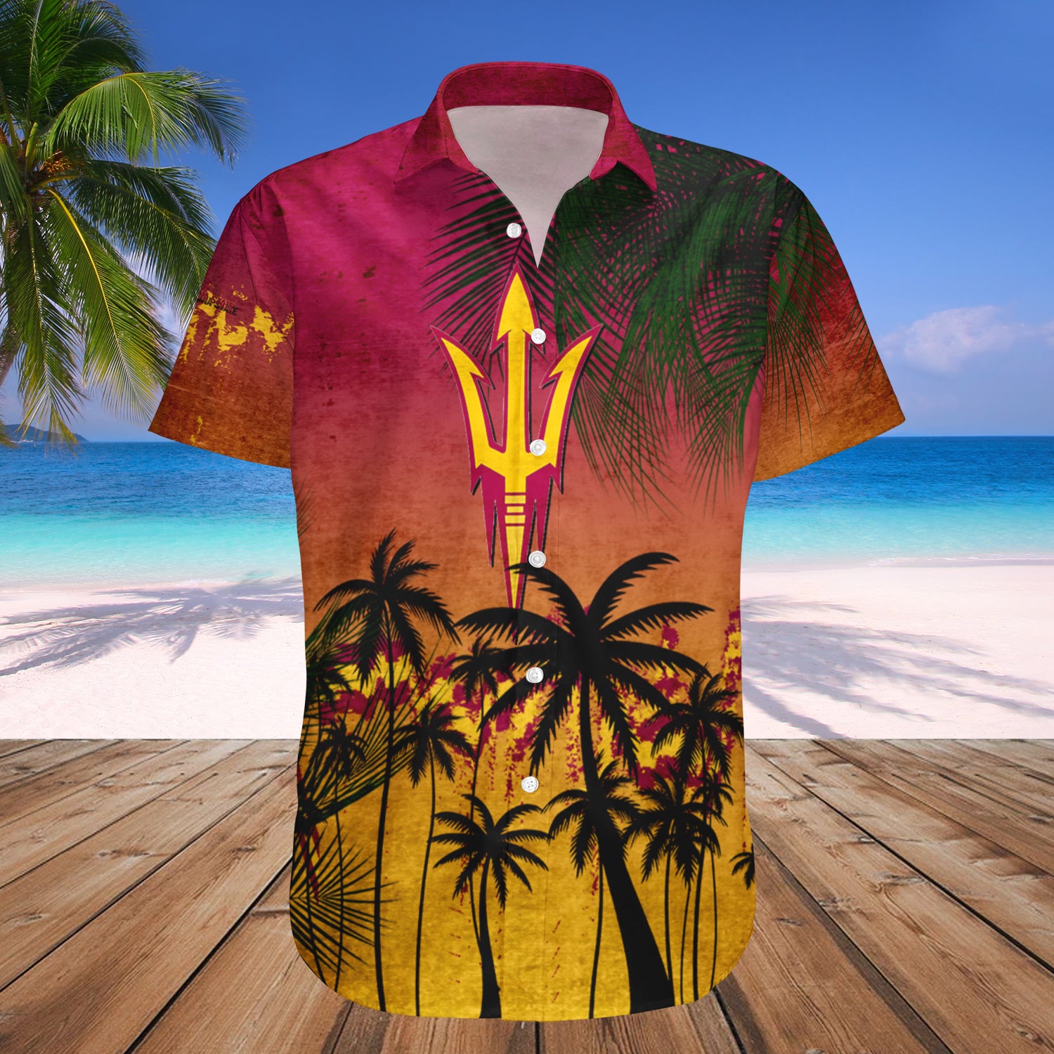 Arizona State Sun Devils Hawaiian Shirt Set Coconut Tree Tropical Grunge 1
