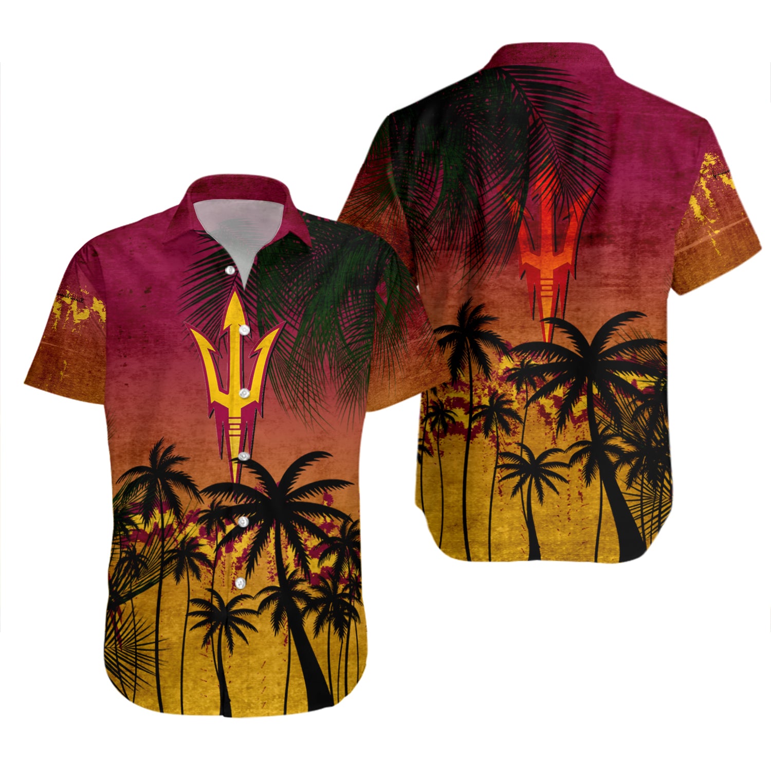 Arizona State Sun Devils Hawaiian Shirt Set Coconut Tree Tropical Grunge 2