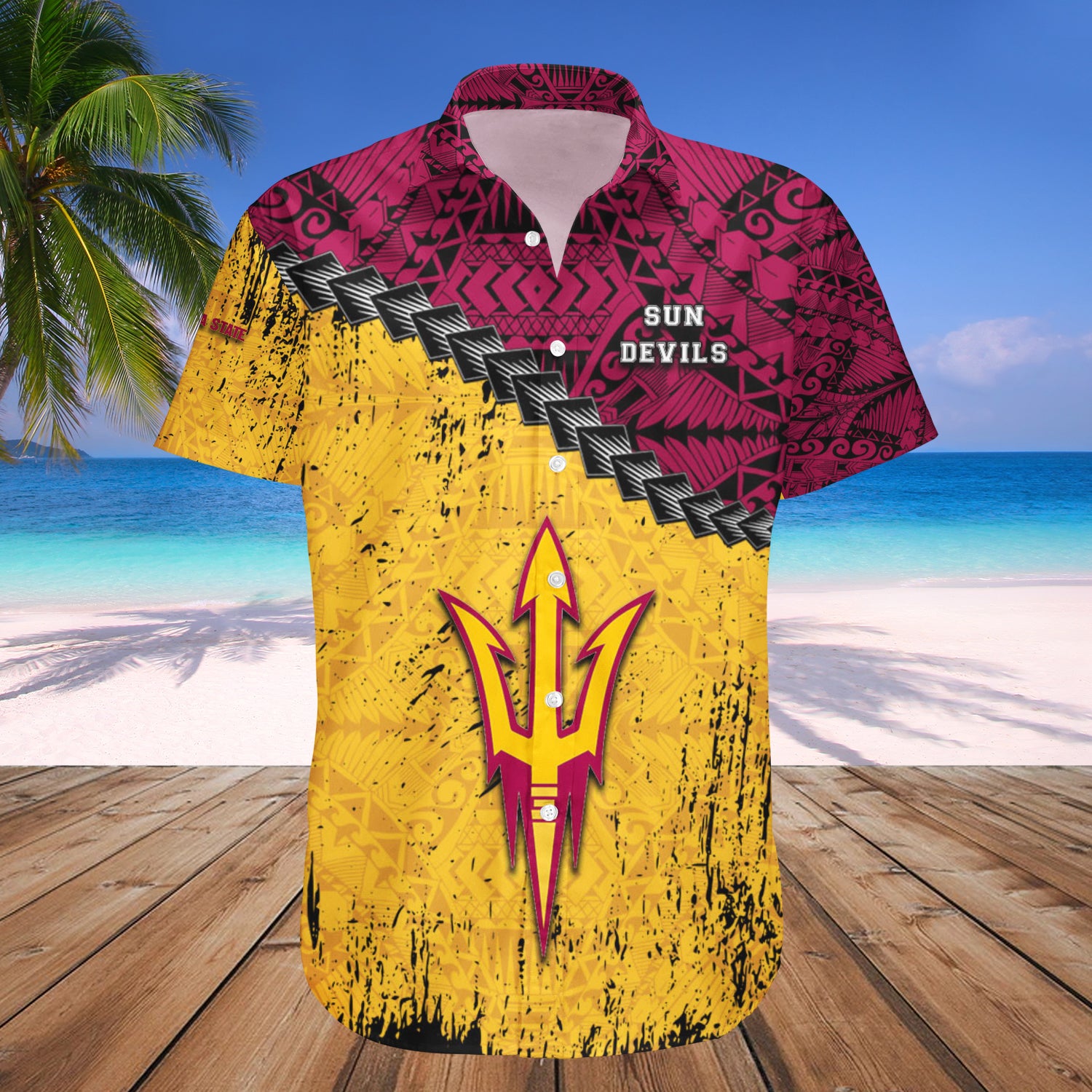 Arizona State Sun Devils Hawaiian Shirt Set Grunge Polynesian Tattoo 1