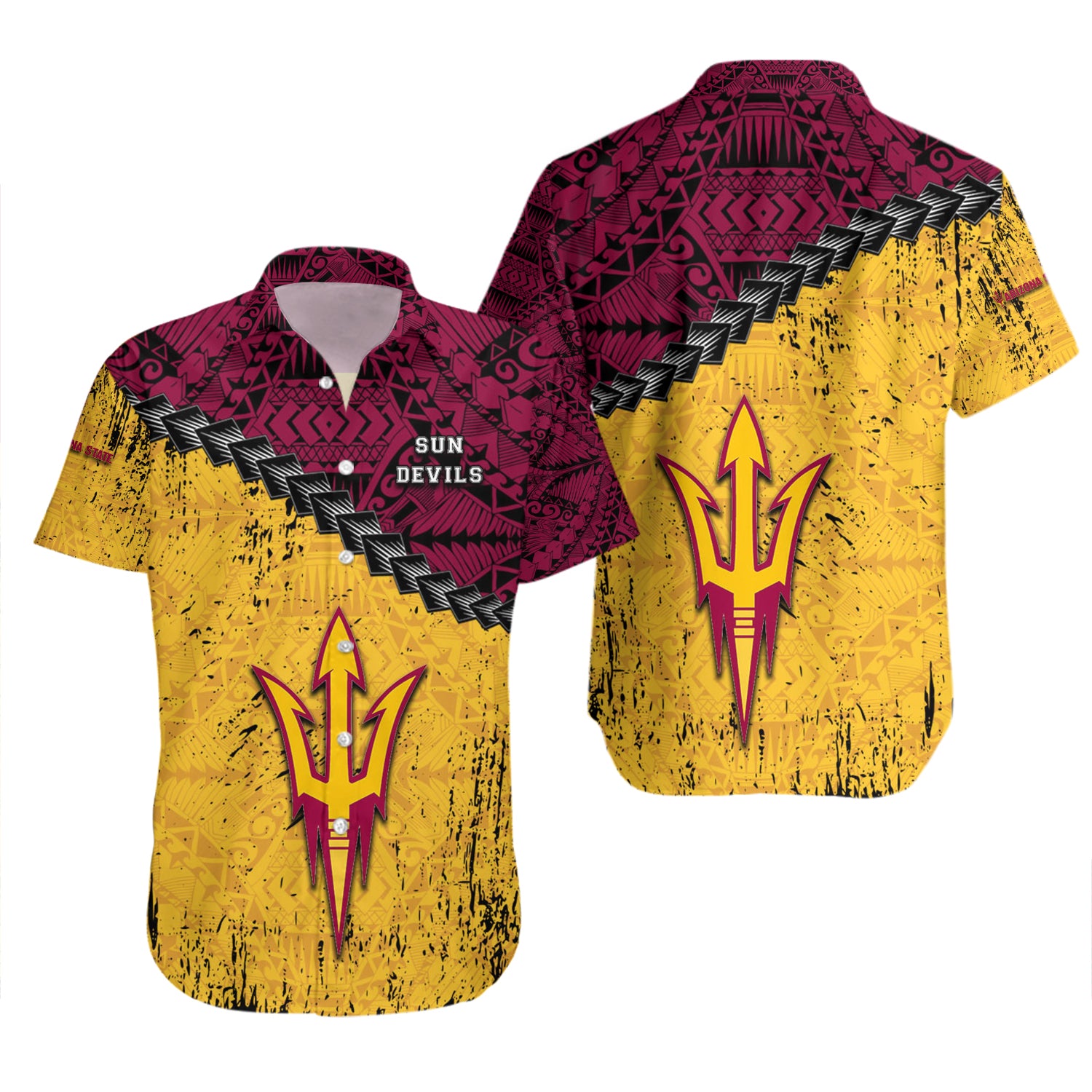 Arizona State Sun Devils Hawaiian Shirt Set Grunge Polynesian Tattoo 2
