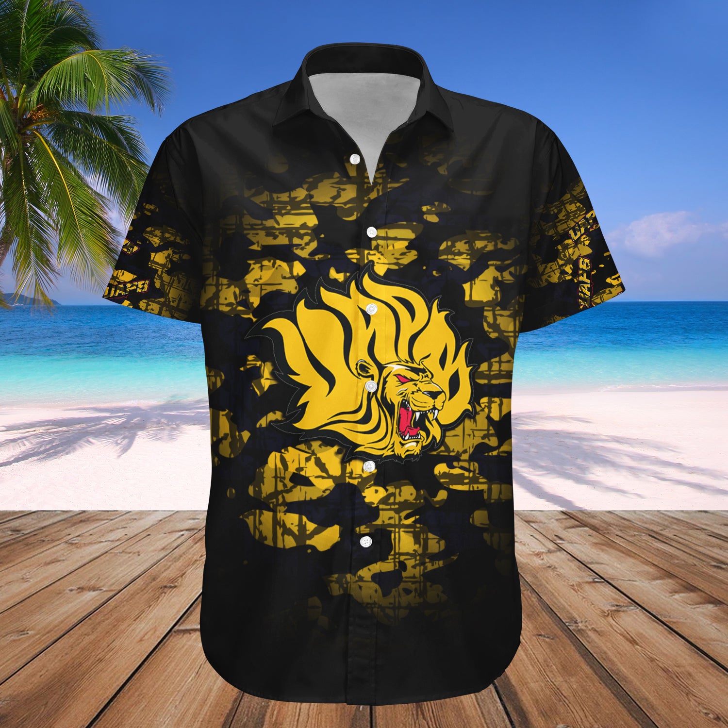 Arkansas-Pine Bluff Golden Lions Hawaiian Shirt Set Camouflage Vintage 1