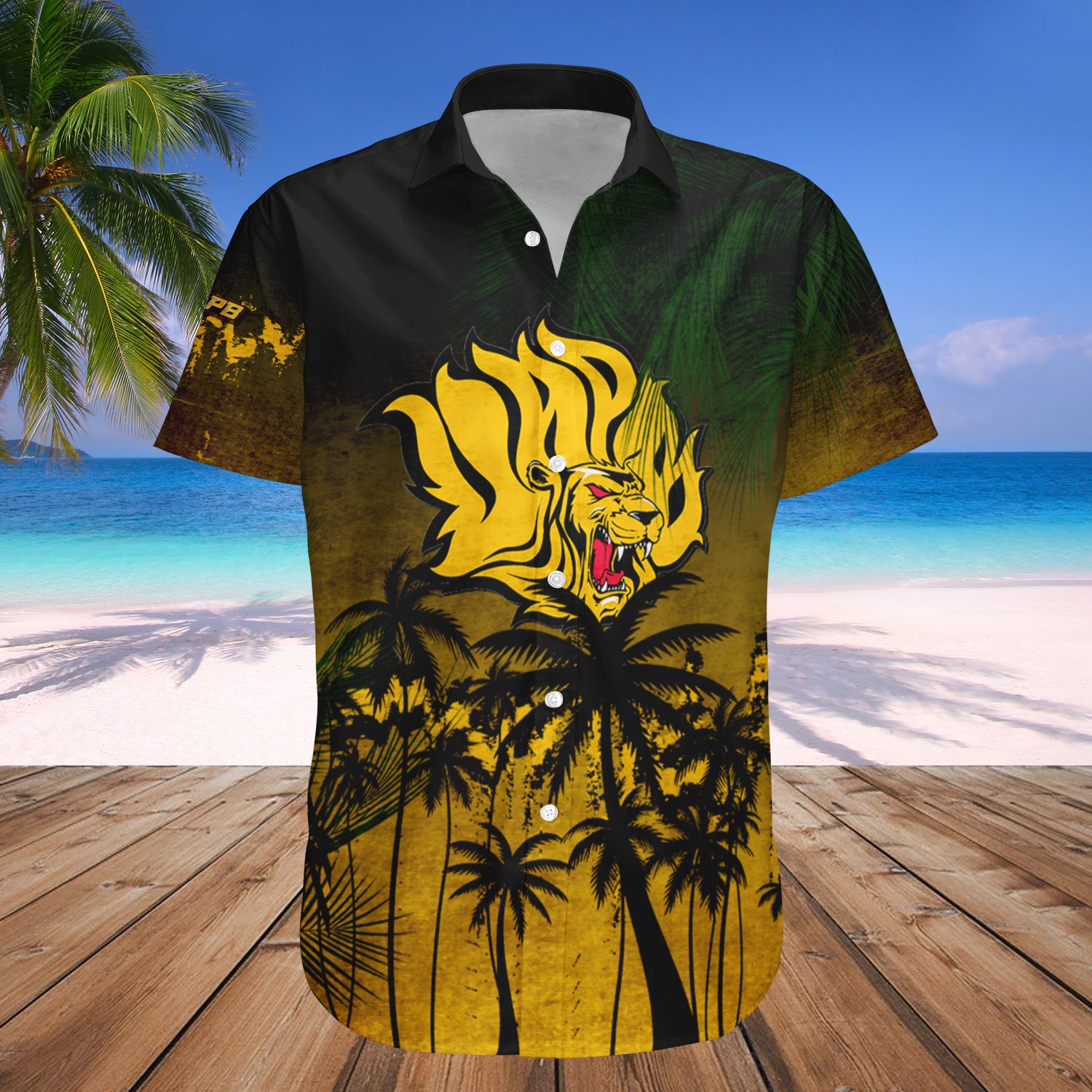 Arkansas-Pine Bluff Golden Lions Hawaiian Shirt Set Coconut Tree Tropical Grunge 1