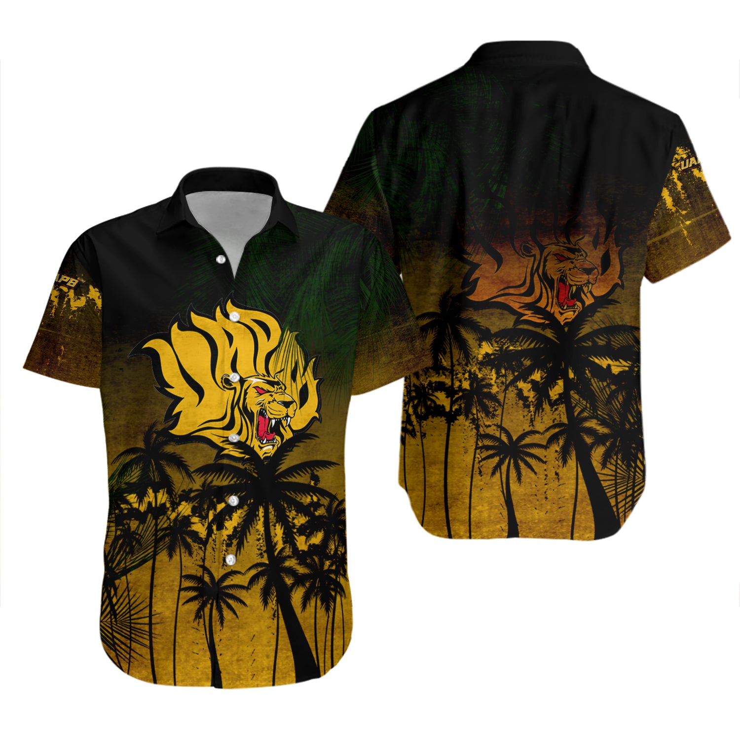 Arkansas-Pine Bluff Golden Lions Hawaiian Shirt Set Coconut Tree Tropical Grunge 2