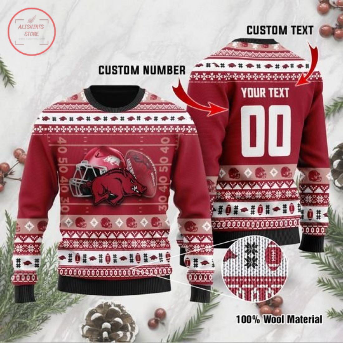 Arkansas Razorbacks Custom Text Number Red Sweatshirt 3D Printed - Meteew