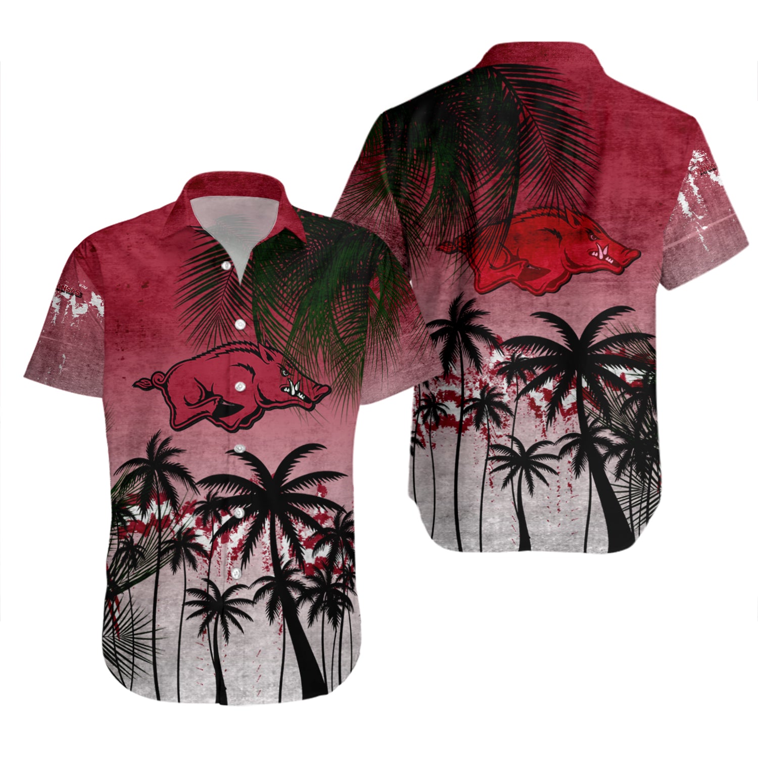 Arkansas Razorbacks Hawaiian Shirt Set Coconut Tree Tropical Grunge 2