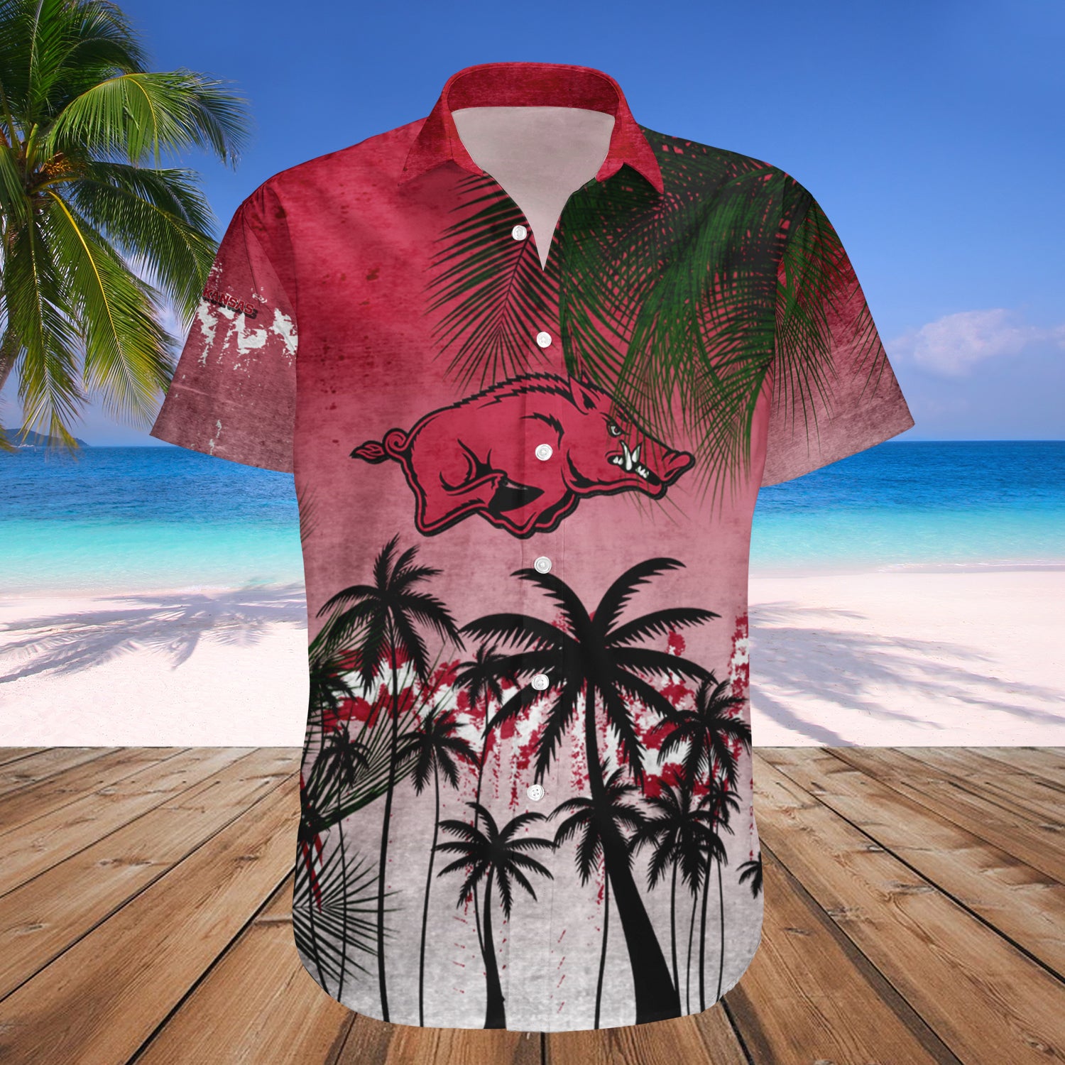Arkansas Razorbacks Hawaiian Shirt Set Coconut Tree Tropical Grunge 1