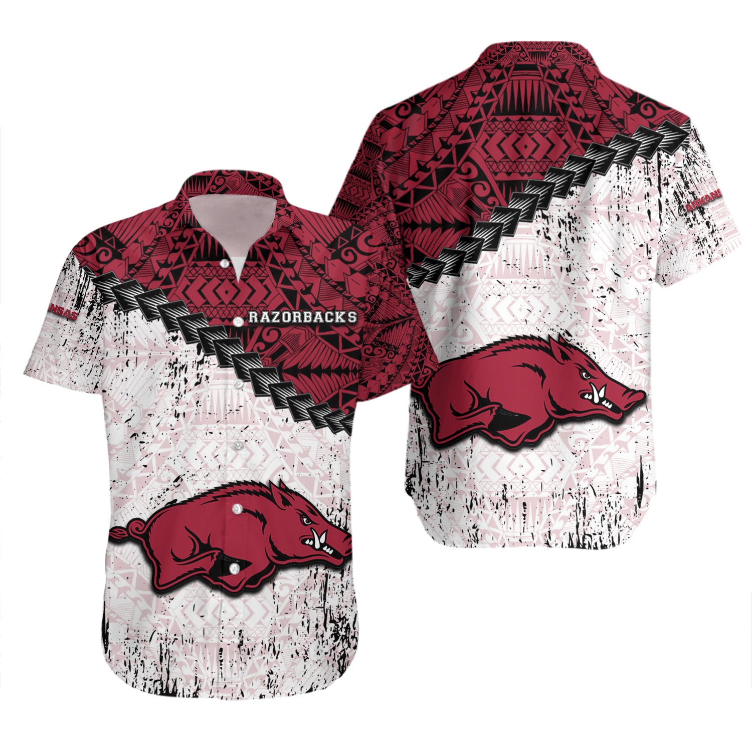 Arkansas Razorbacks Hawaiian Shirt Set Grunge Polynesian Tattoo 2