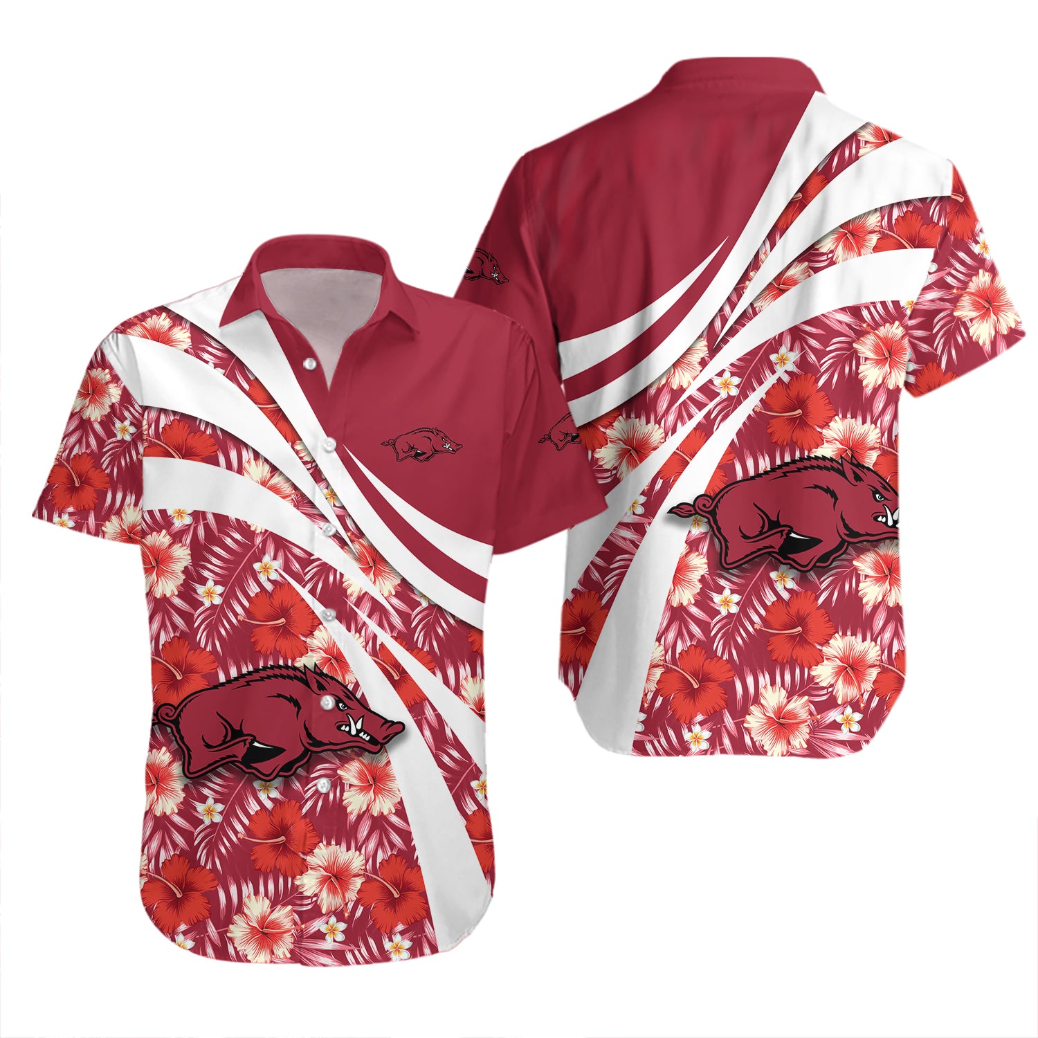 Arkansas Razorbacks Hawaiian Shirt Set Hibiscus Sport Style 2