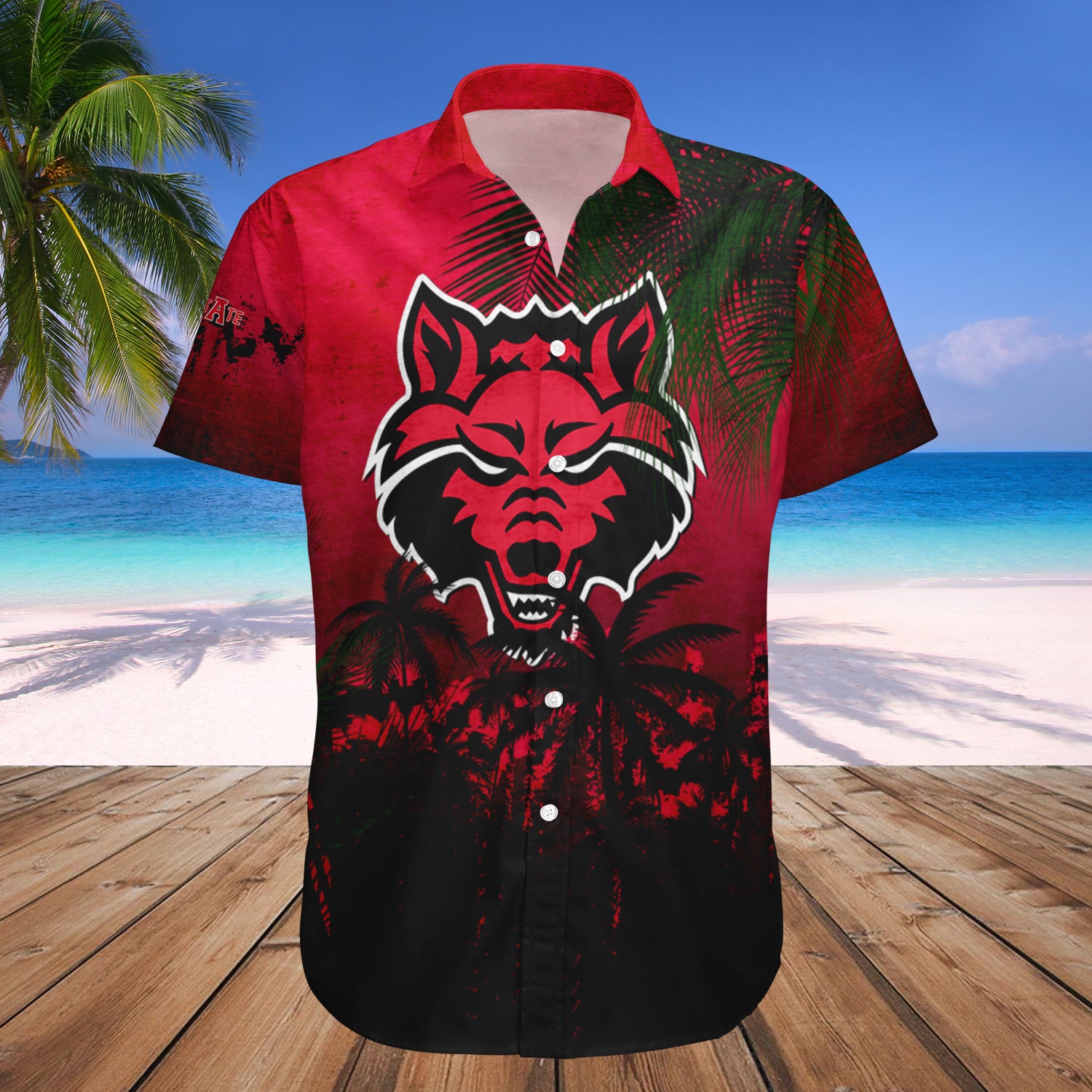 Arkansas State Red Wolves Hawaiian Shirt Set Coconut Tree Tropical Grunge 1