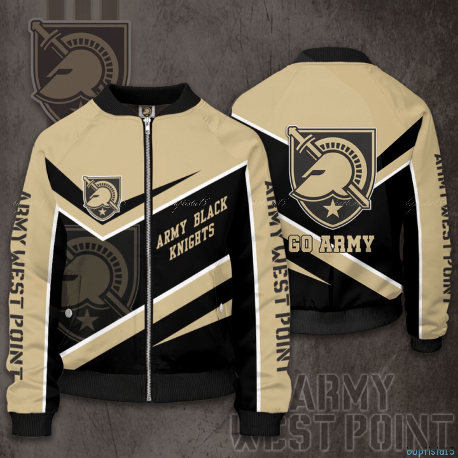 Army Black Knights Gold Black Bomber Jacket - Meteew