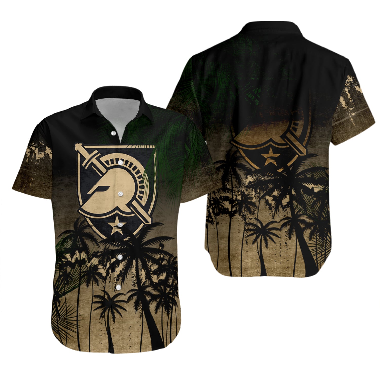 Army Black Knights Hawaiian Shirt Set Coconut Tree Tropical Grunge 2