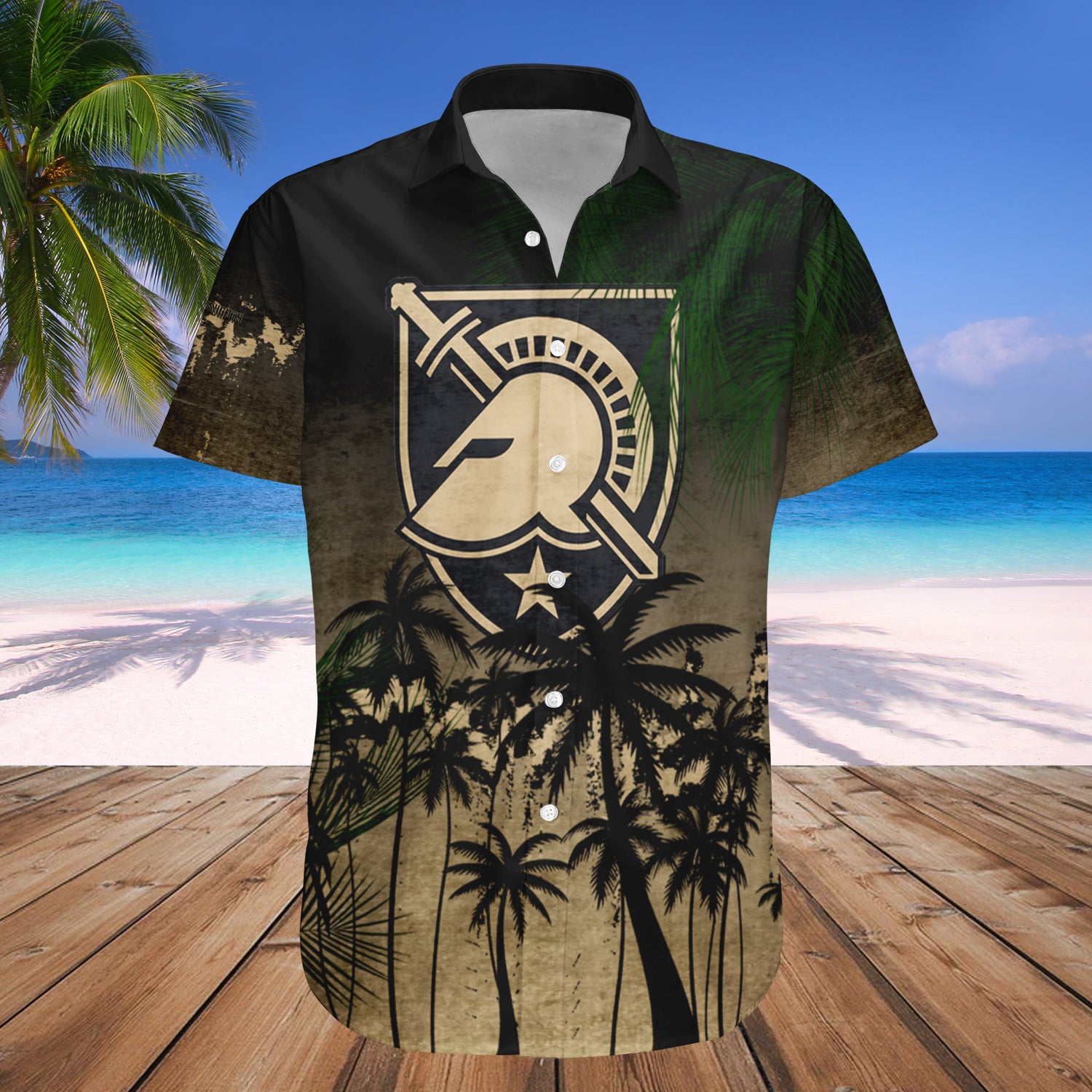 Army Black Knights Hawaiian Shirt Set Coconut Tree Tropical Grunge 1
