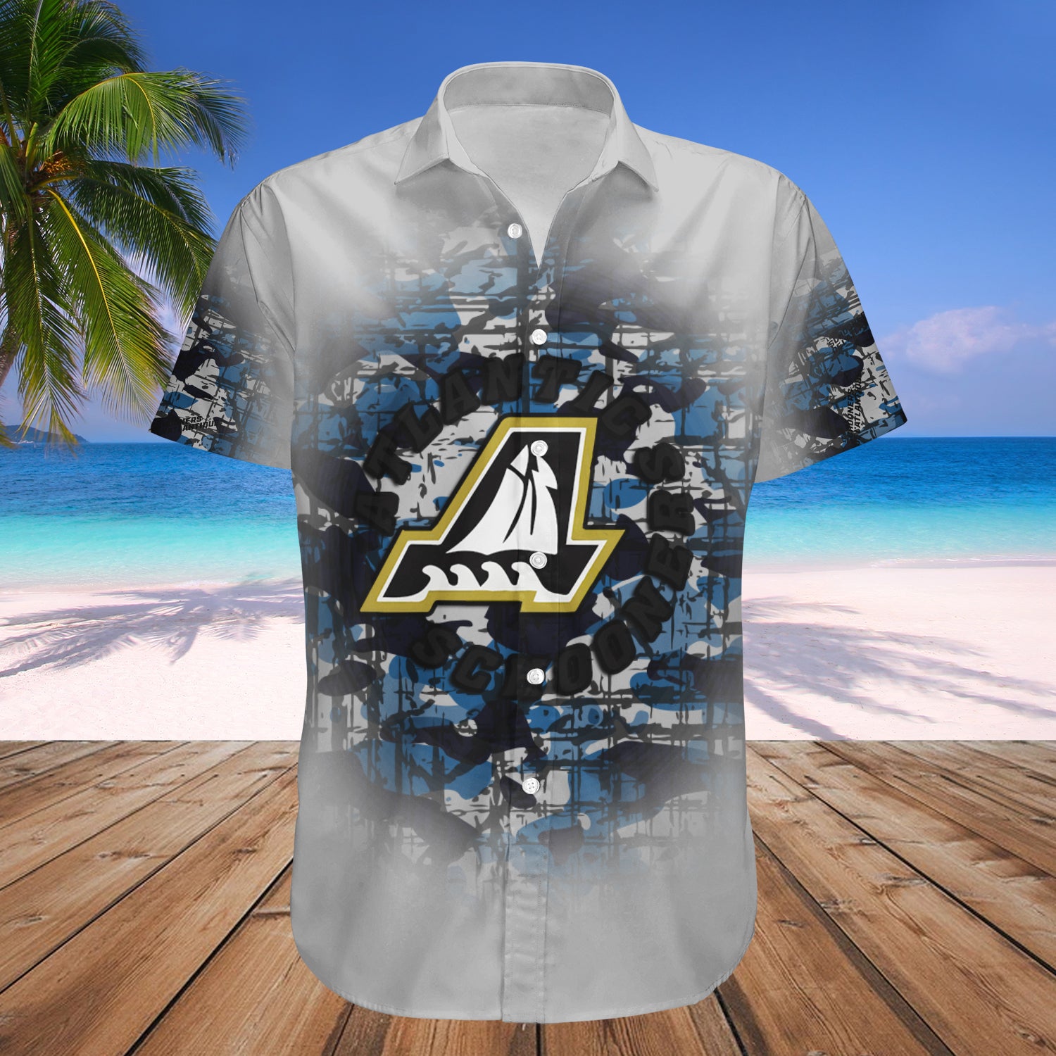 Atlantic Schooners Hawaiian Shirt Set Camouflage Vintage - CA FOOTBALL 1