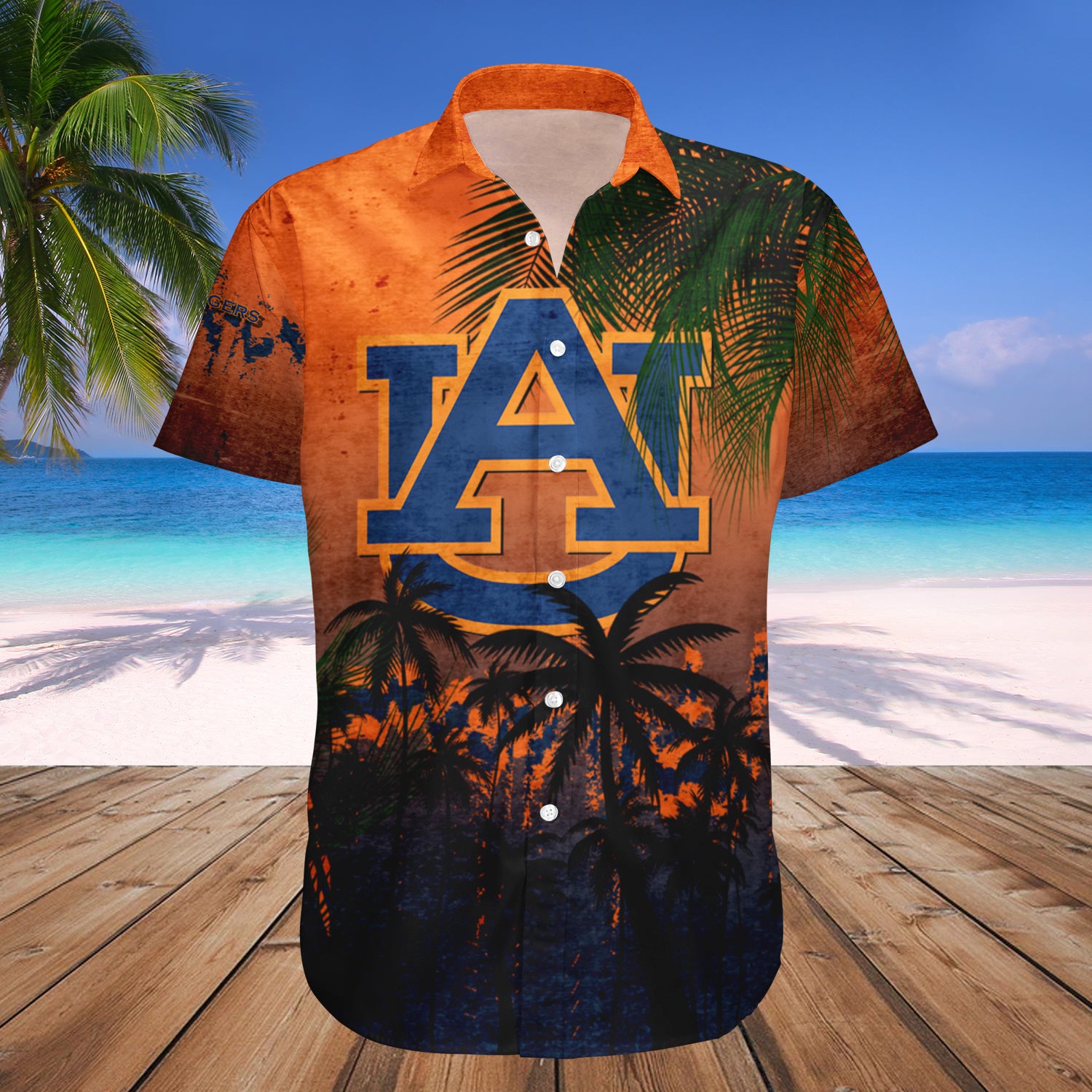Auburn Tigers Hawaiian Shirt Set Coconut Tree Tropical Grunge 1