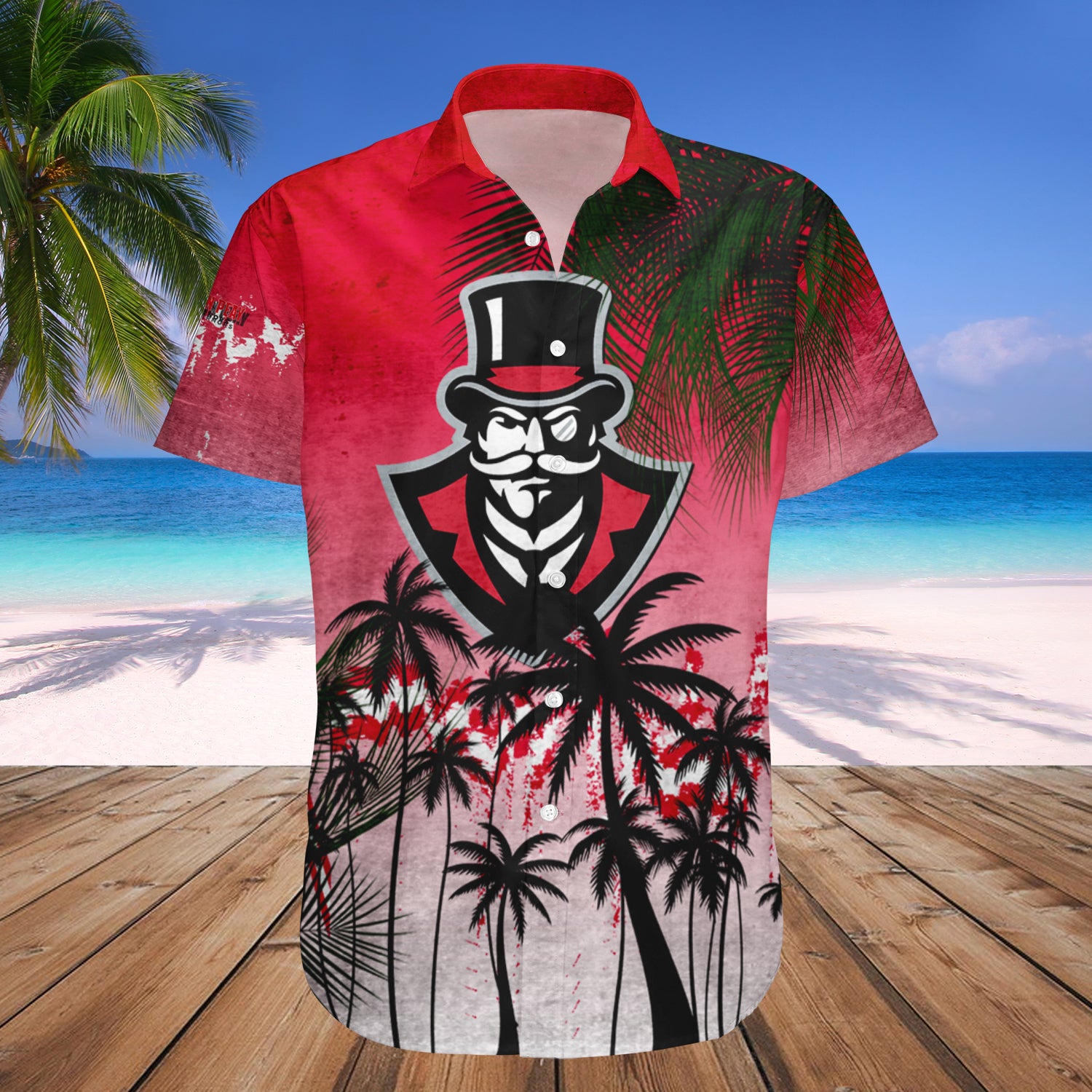 Austin Peay Governors Hawaiian Shirt Set Coconut Tree Tropical Grunge 1