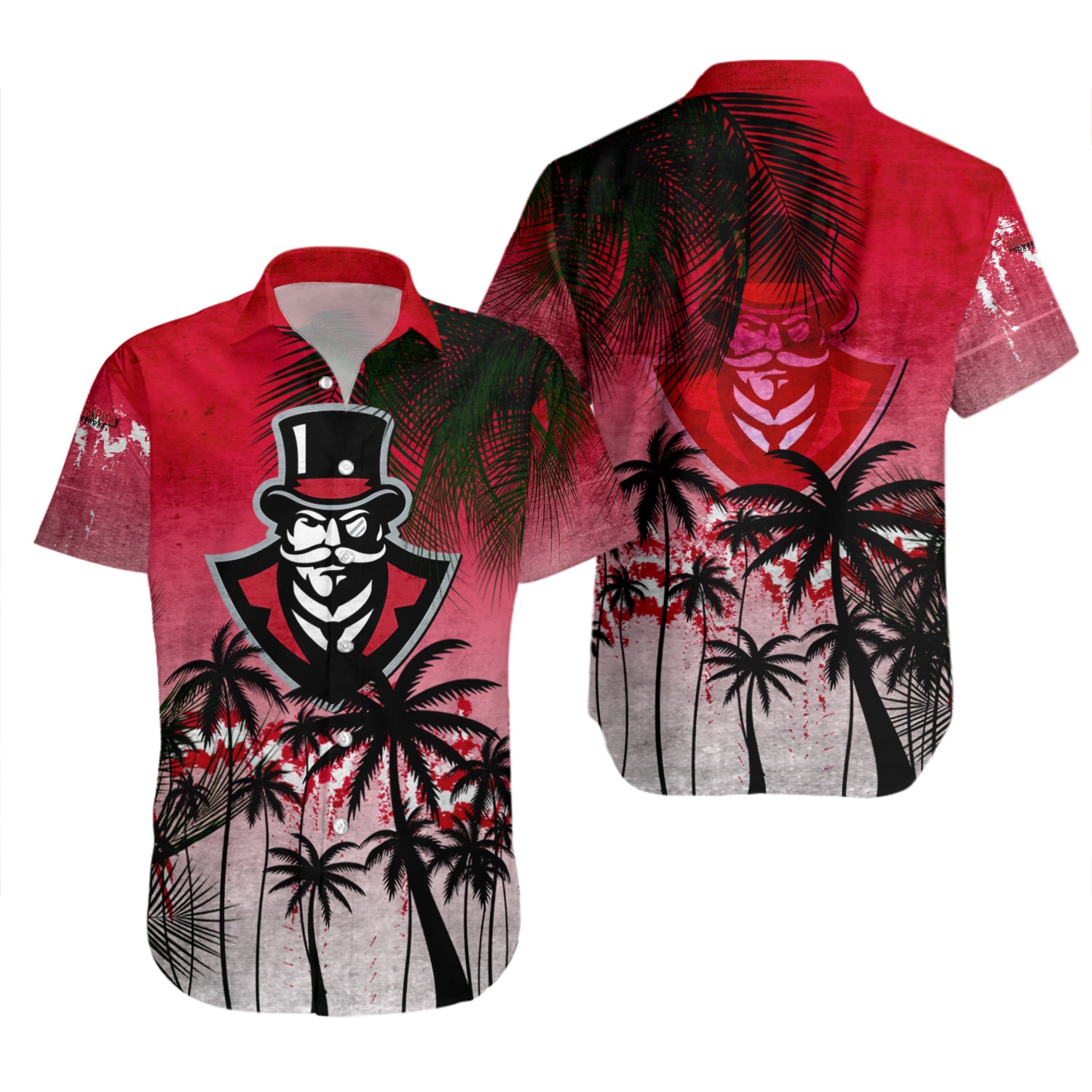 Austin Peay Governors Hawaiian Shirt Set Coconut Tree Tropical Grunge 2