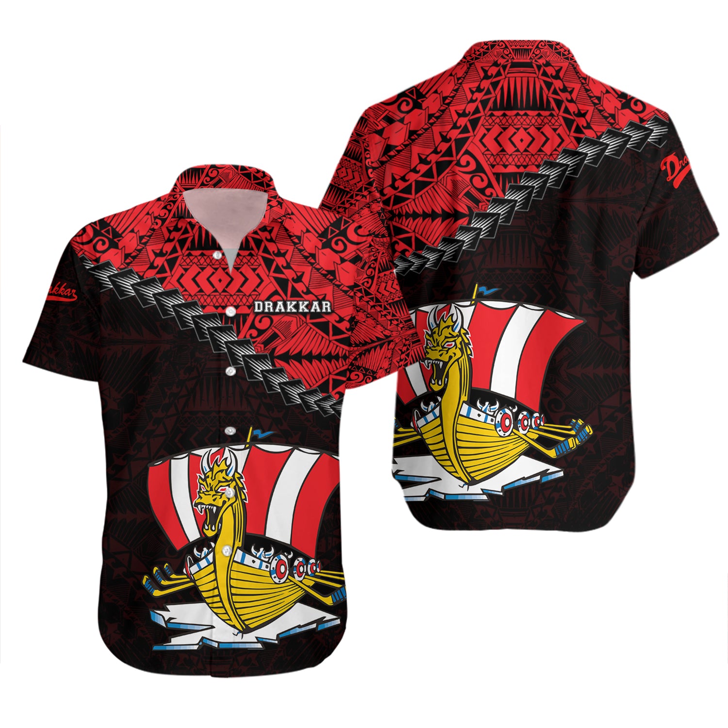 Baie-Comeau Drakkar Hawaiian Shirt Set Grunge Polynesian Tattoo - CA HOCKEY 2