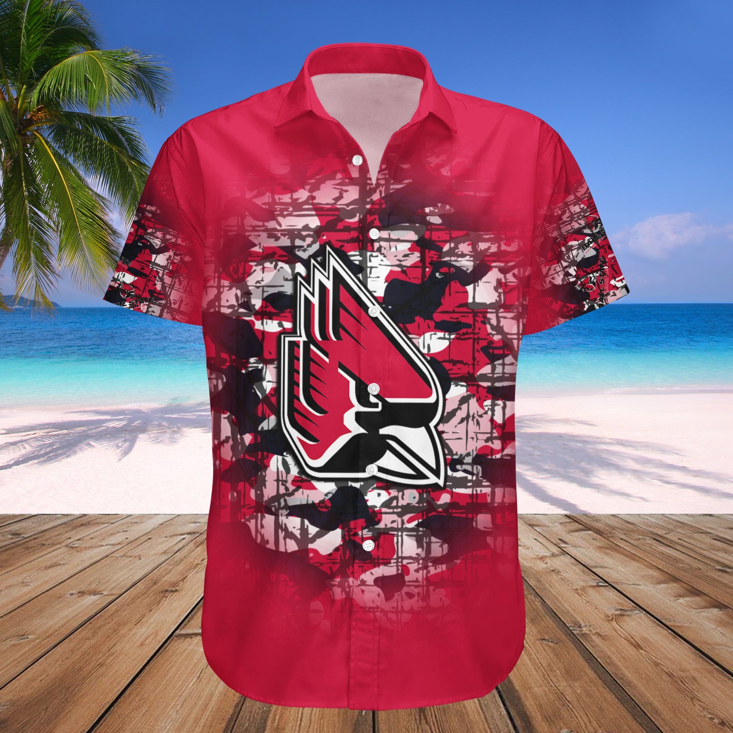 Ball State Cardinals Hawaiian Shirt Set Camouflage Vintage 1