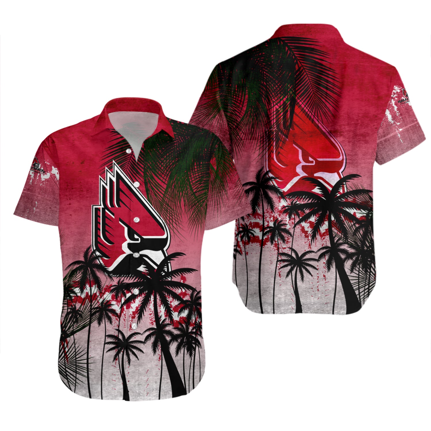 Ball State Cardinals Hawaiian Shirt Set Coconut Tree Tropical Grunge 2
