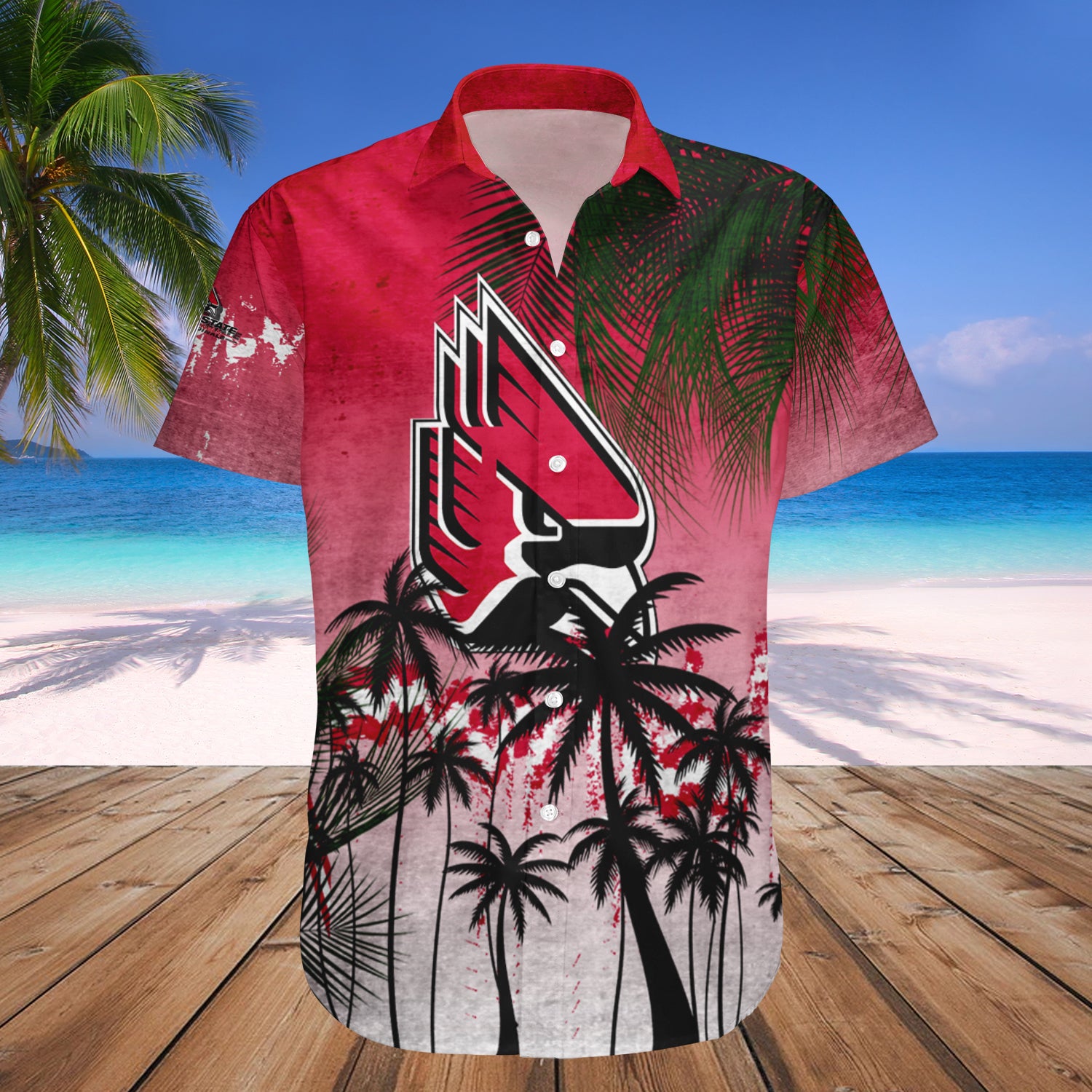 Ball State Cardinals Hawaiian Shirt Set Coconut Tree Tropical Grunge 1