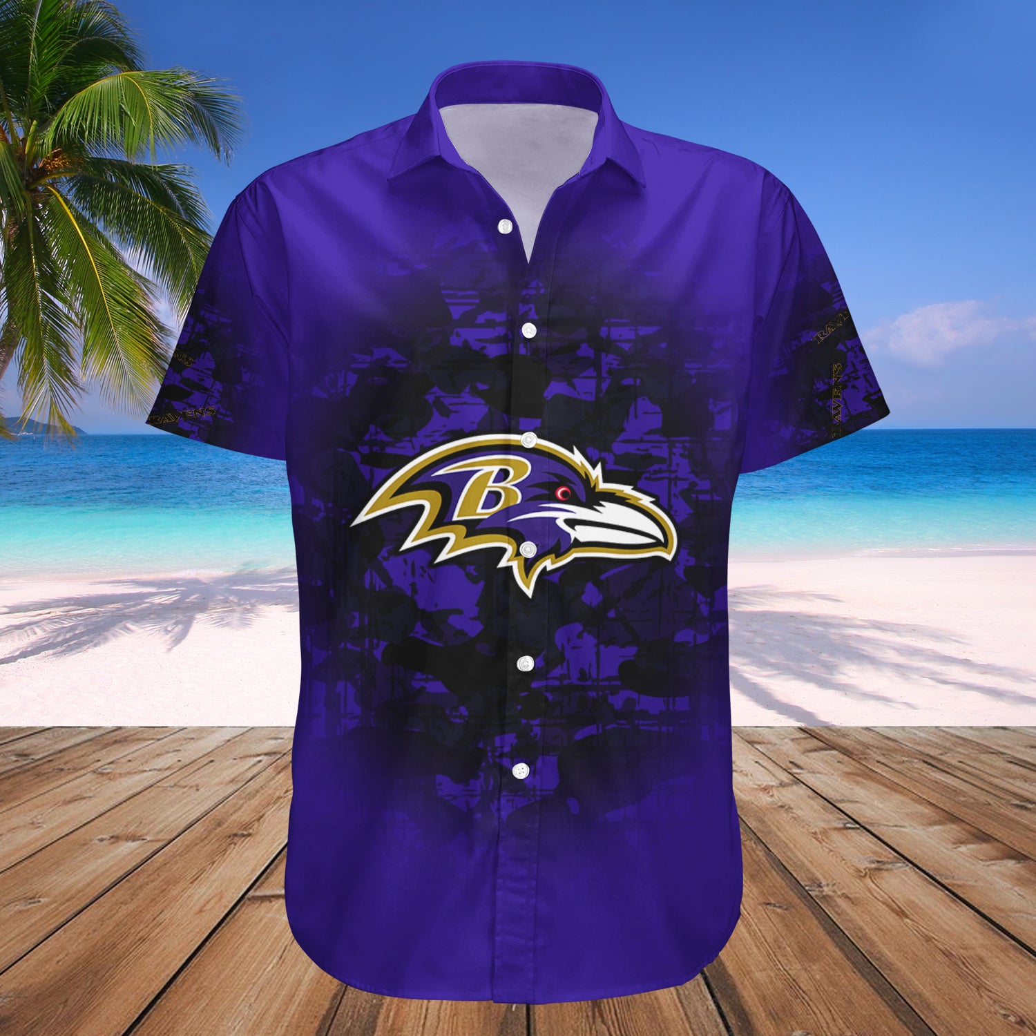 Baltimore Ravens Hawaiian Shirt Set Camouflage Vintage - NFL 1