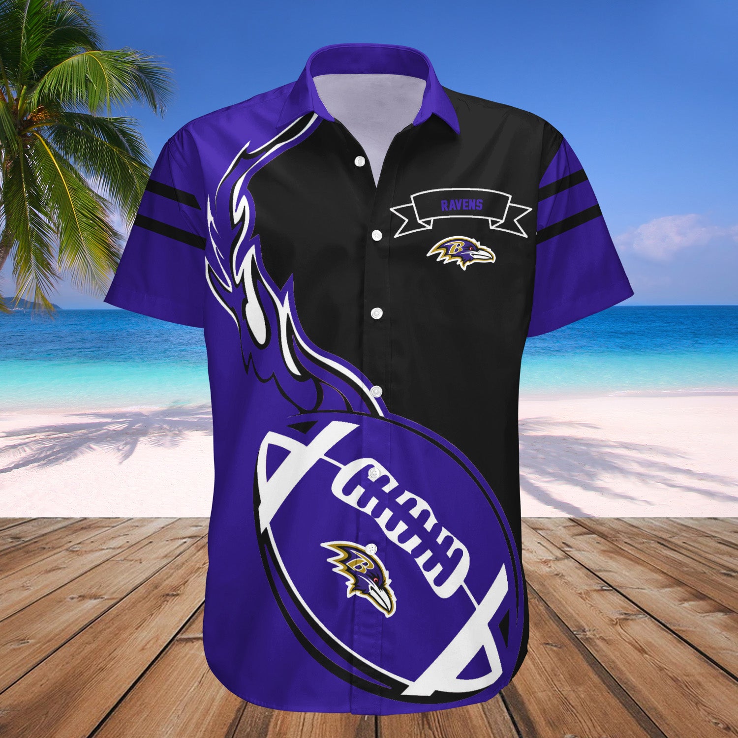 Baltimore Ravens Hawaiian Shirt Set Flame Ball - NFL 1