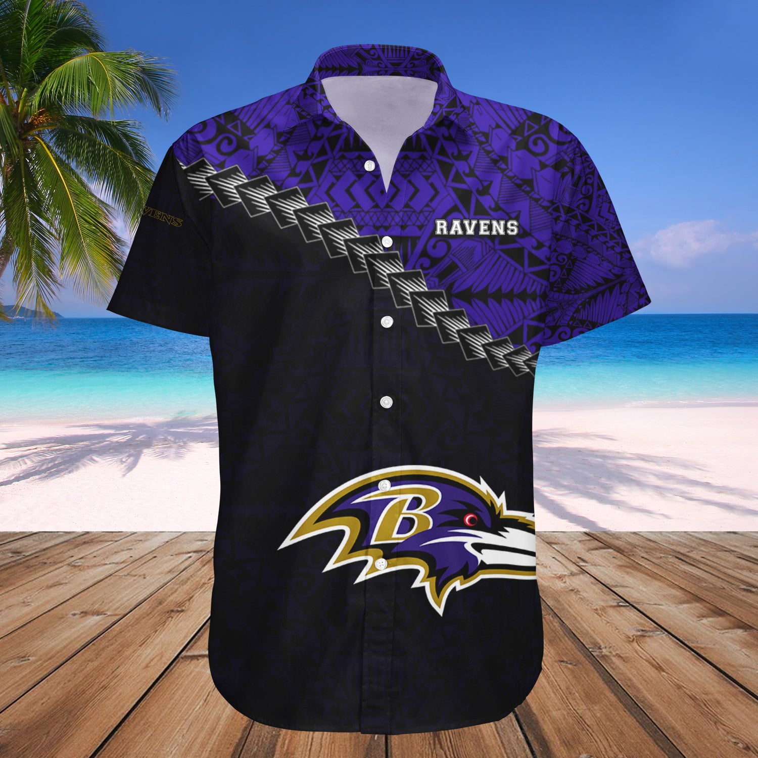 Baltimore Ravens Hawaiian Shirt Set Grunge Polynesian Tattoo - NFL 1