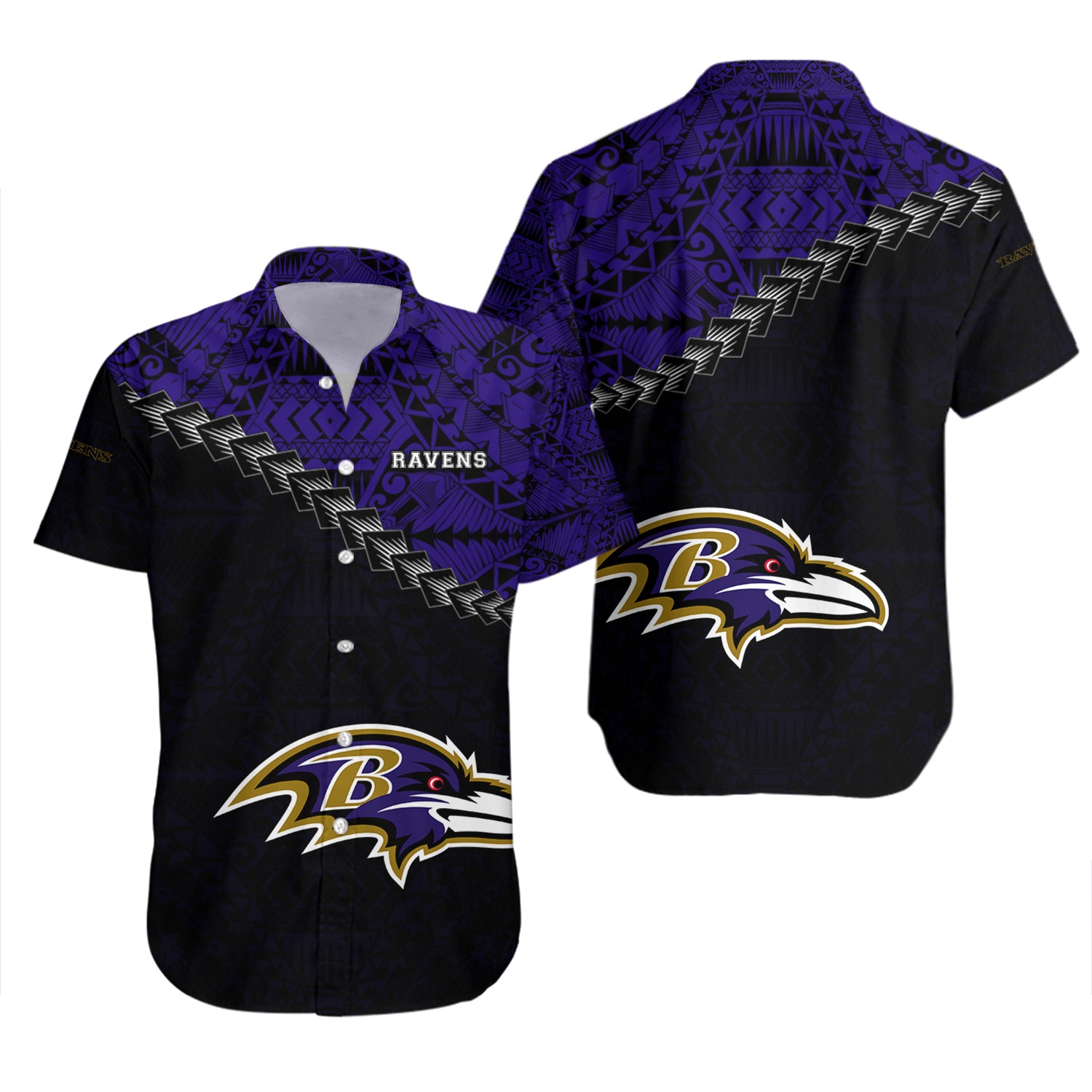 Baltimore Ravens Hawaiian Shirt Set Grunge Polynesian Tattoo - NFL 2