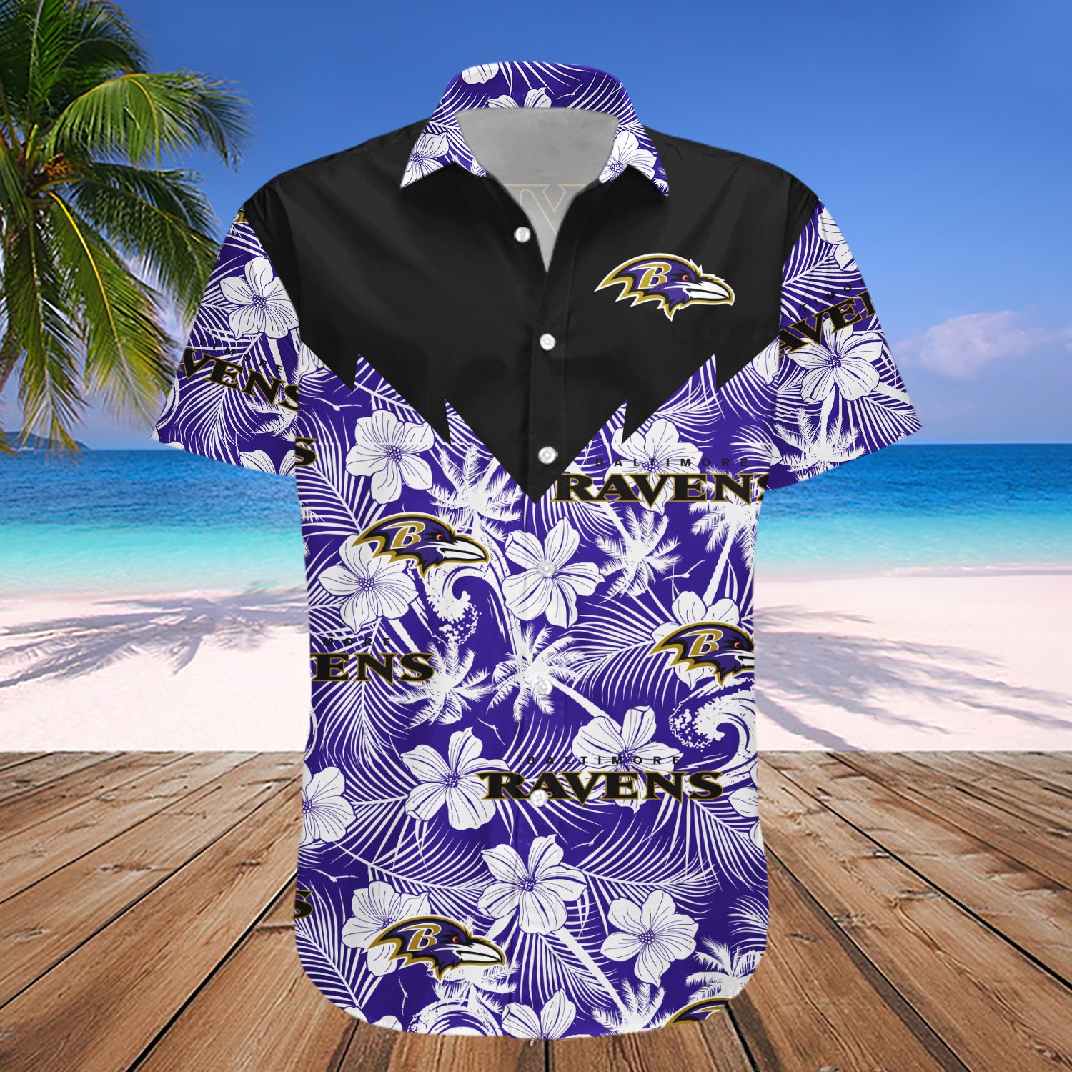 Baltimore Ravens Hawaiian Shirt Set Tropical Seamless- NFL 1