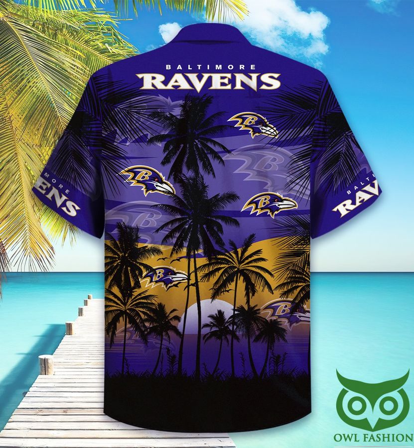 Baltimore Ravens Yellow Dark Purple Hawaiian Shirt - Meteew