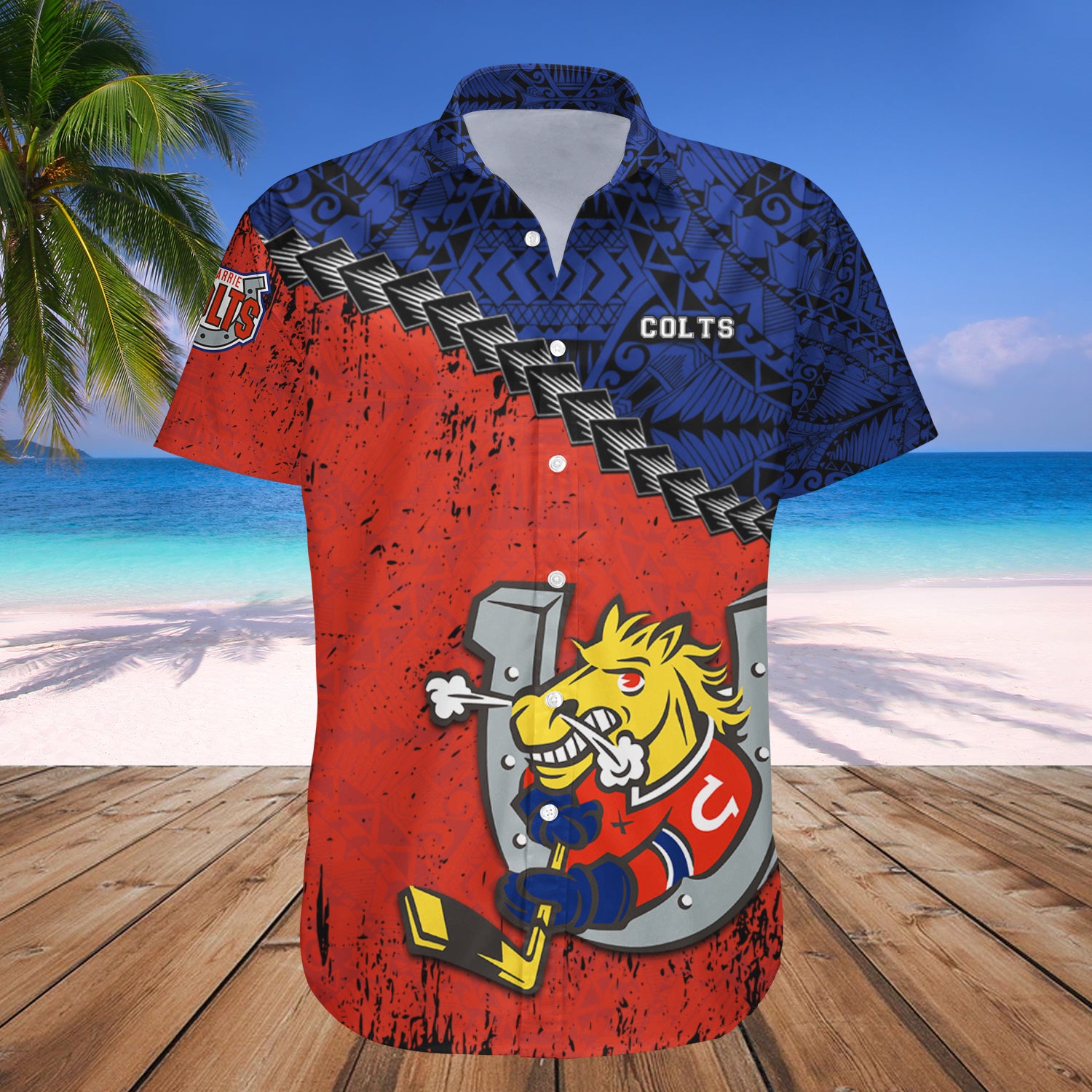 Barrie Colts Hawaiian Shirt Set Grunge Polynesian Tattoo - CA HOCKEY 1