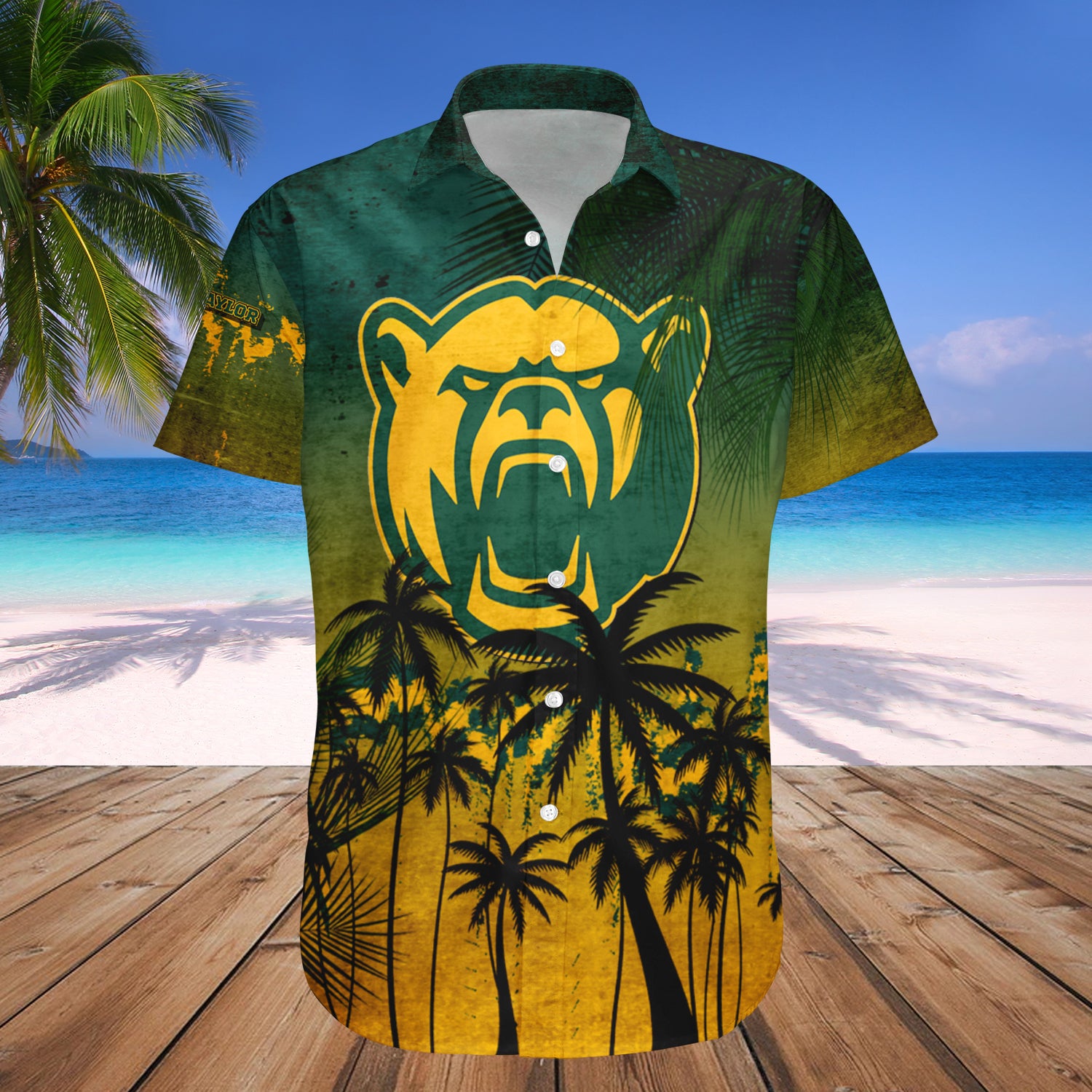 Baylor Bears Hawaiian Shirt Set Coconut Tree Tropical Grunge 1