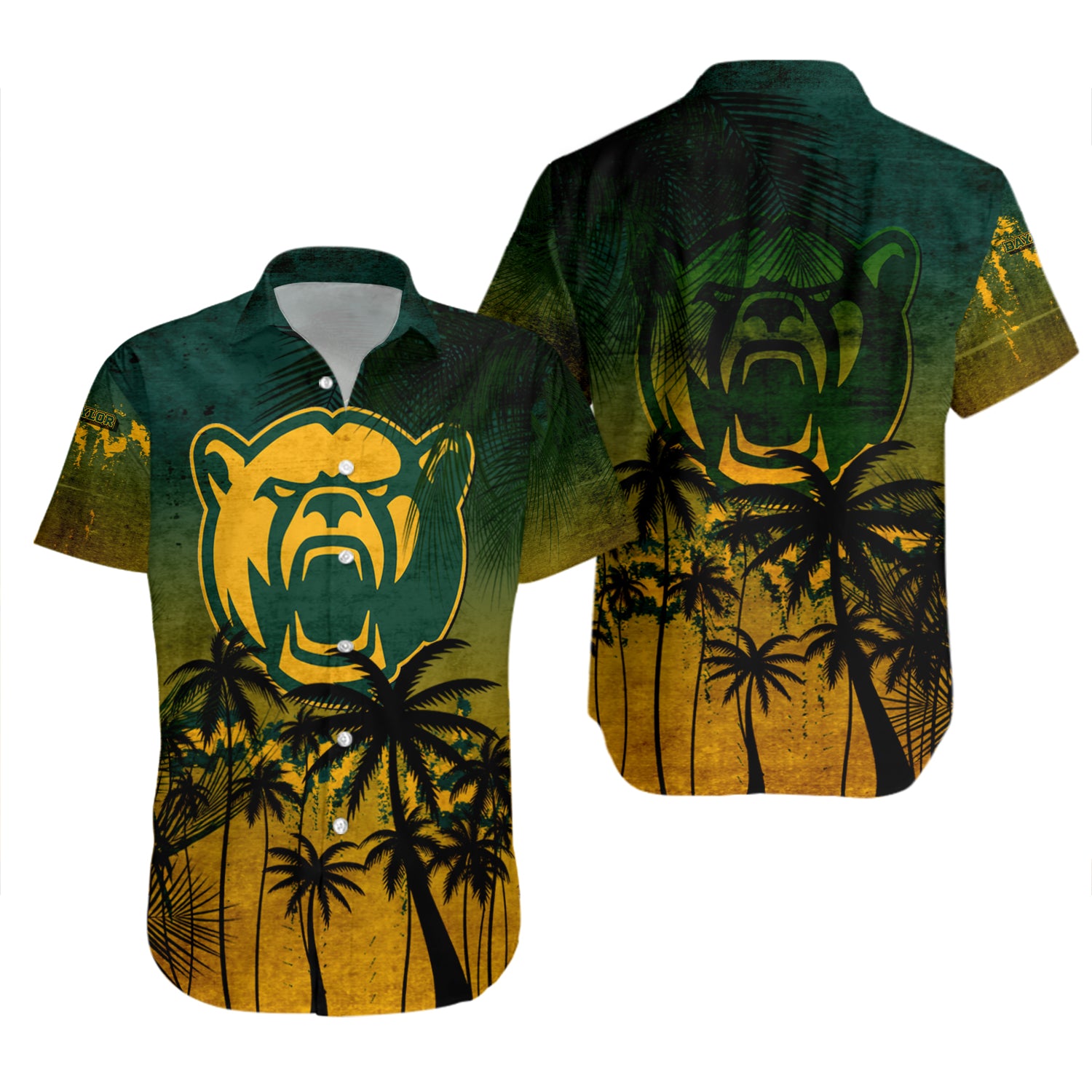 Baylor Bears Hawaiian Shirt Set Coconut Tree Tropical Grunge 2