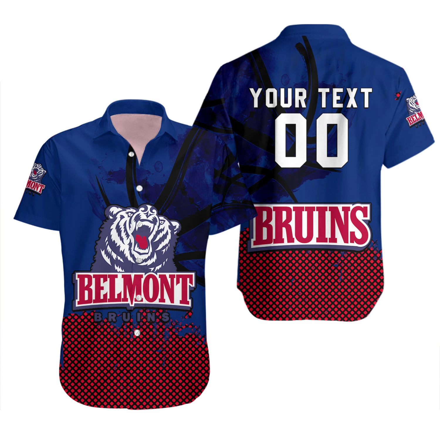 Belmont Bruins Hawaiian Shirt Set Basketball Net Grunge Pattern 2