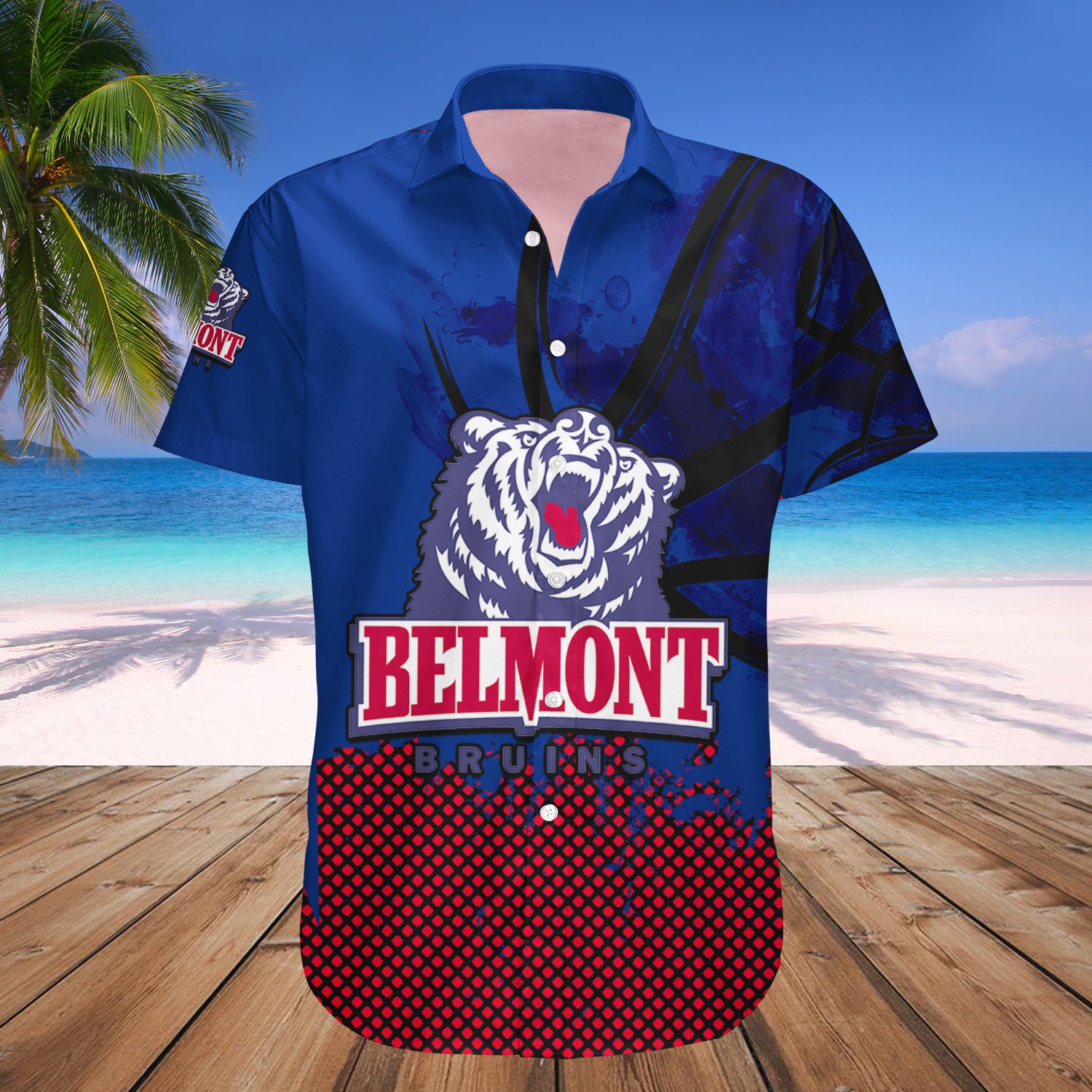 Belmont Bruins Hawaiian Shirt Set Basketball Net Grunge Pattern 1