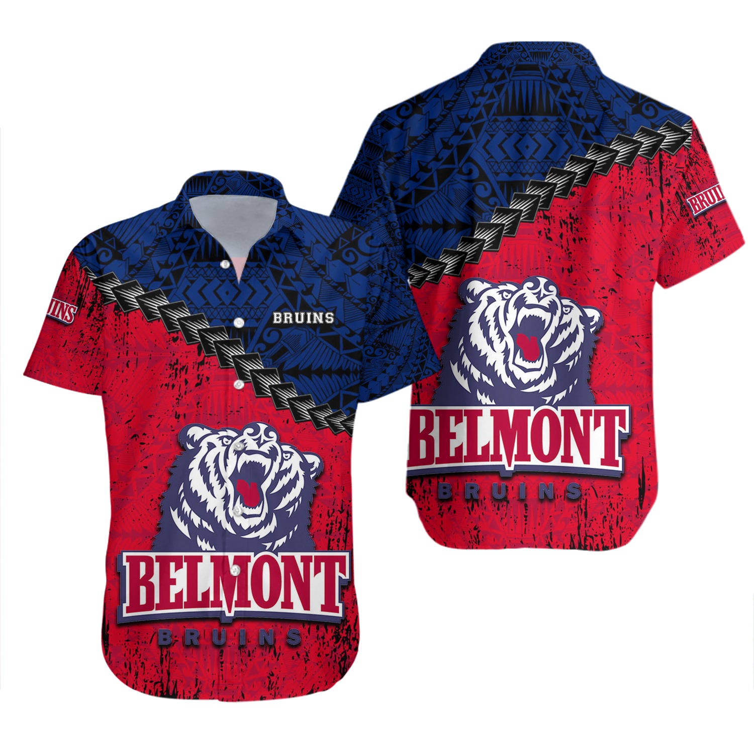 Belmont Bruins Hawaiian Shirt Set Grunge Polynesian Tattoo 2