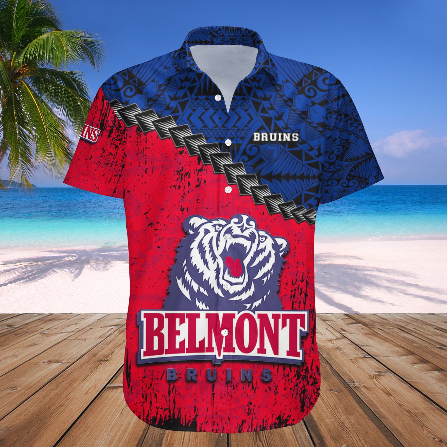 Belmont Bruins Hawaiian Shirt Set Grunge Polynesian Tattoo 1