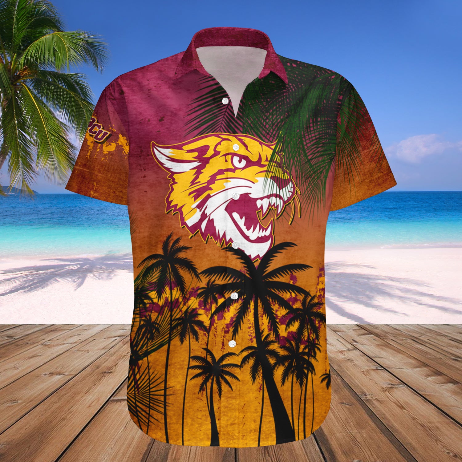 Bethune-Cookman Wildcats Hawaiian Shirt Set Coconut Tree Tropical Grunge 1