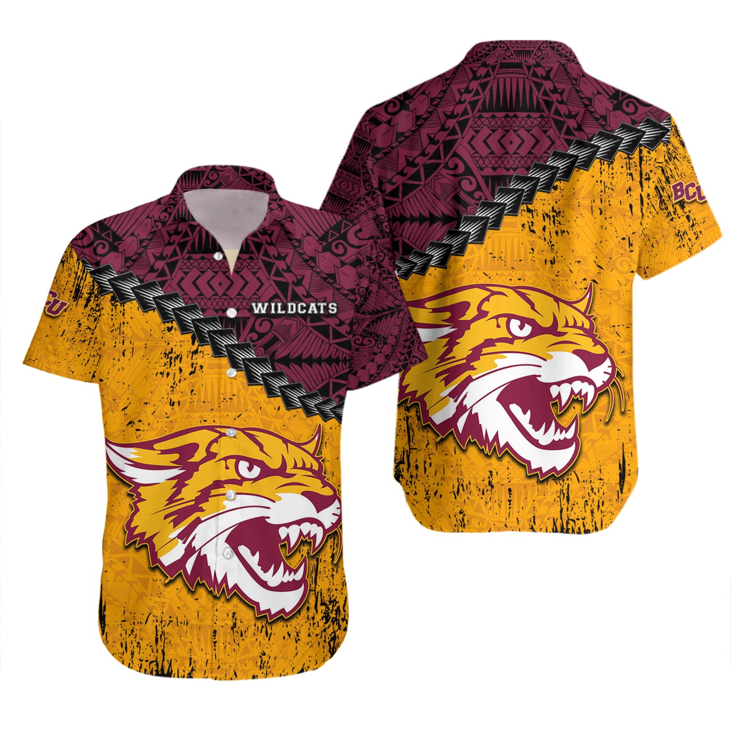 Bethune-Cookman Wildcats Hawaiian Shirt Set Grunge Polynesian Tattoo 2