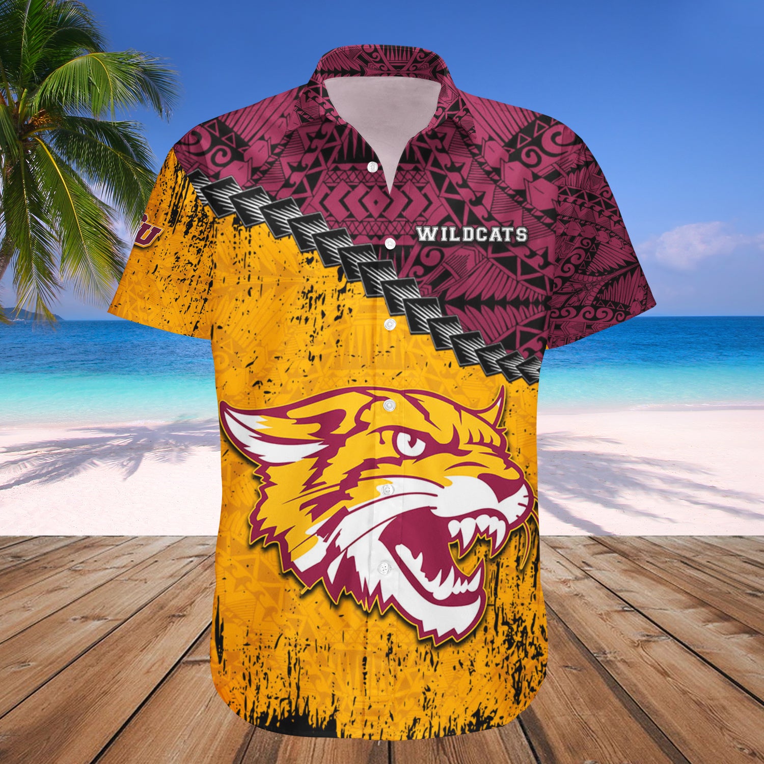 Bethune-Cookman Wildcats Hawaiian Shirt Set Grunge Polynesian Tattoo 1