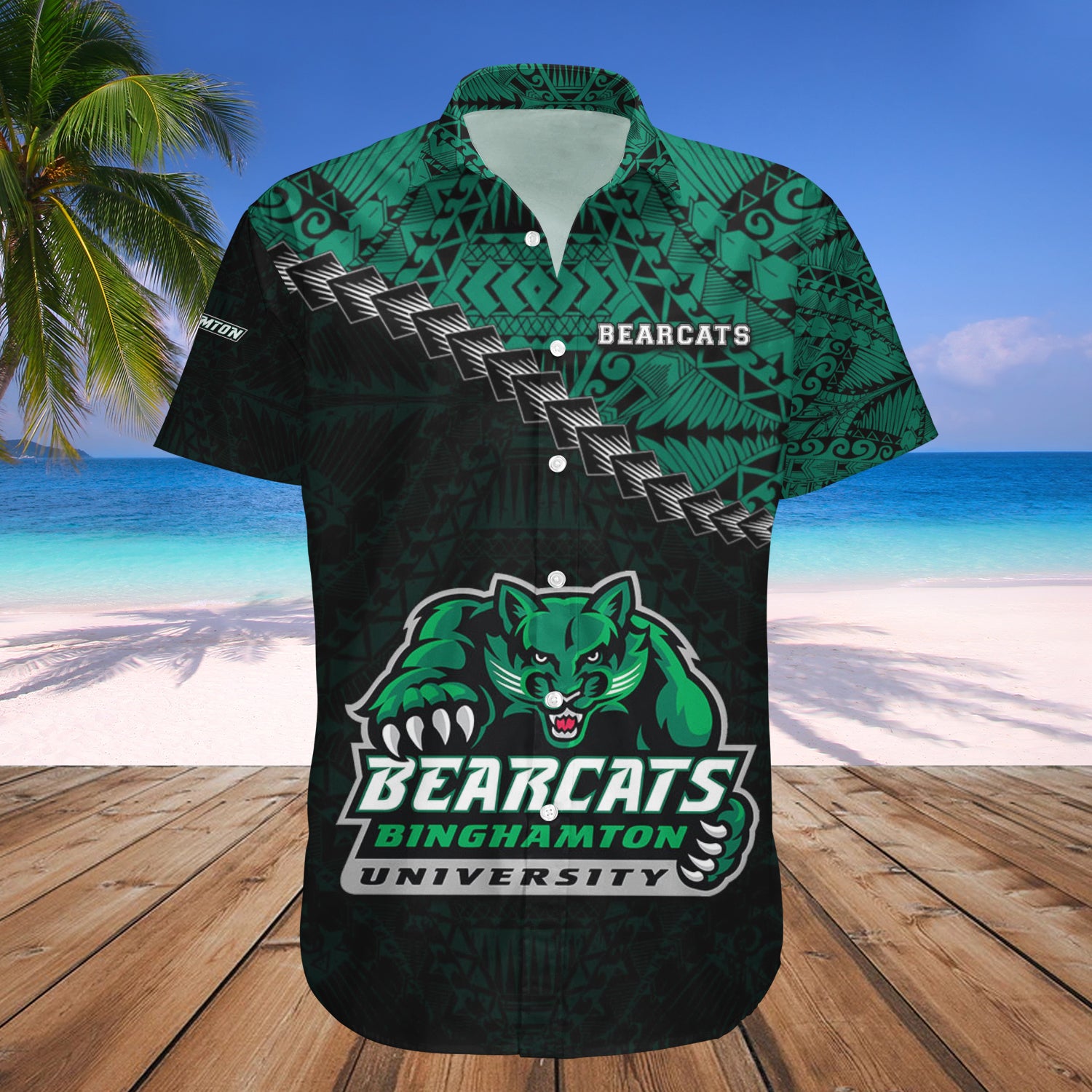 Binghamton Bearcats Hawaiian Shirt Set Grunge Polynesian Tattoo 1