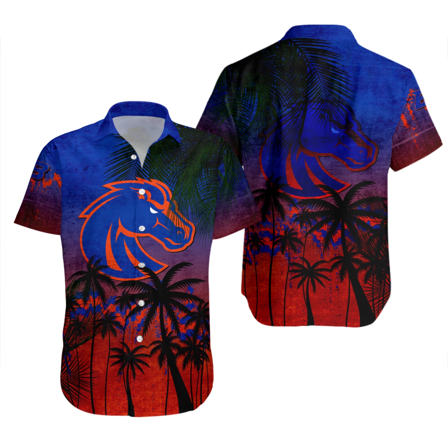 Boise State Broncos Hawaiian Shirt Set Coconut Tree Tropical Grunge 2